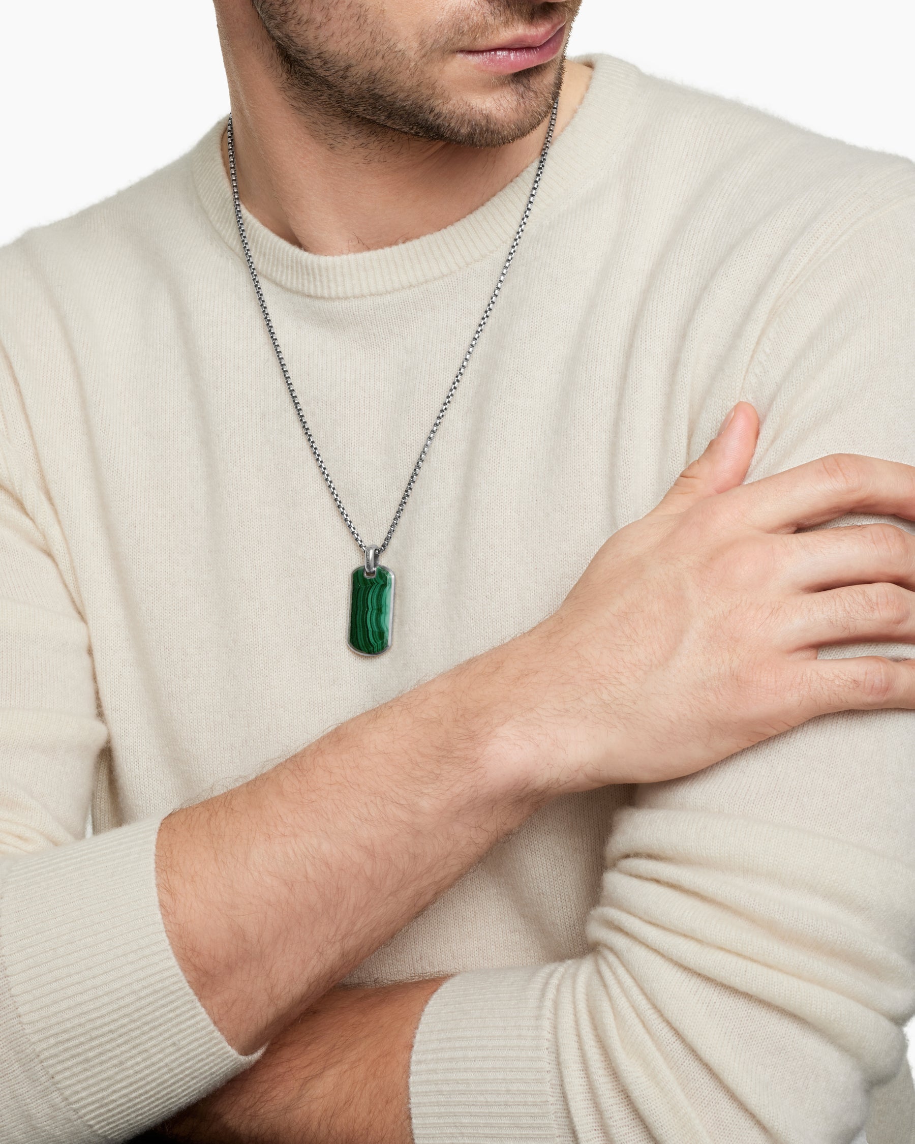 Chevron Tag in Sterling Silver with Malachite, 35mm - Image 7