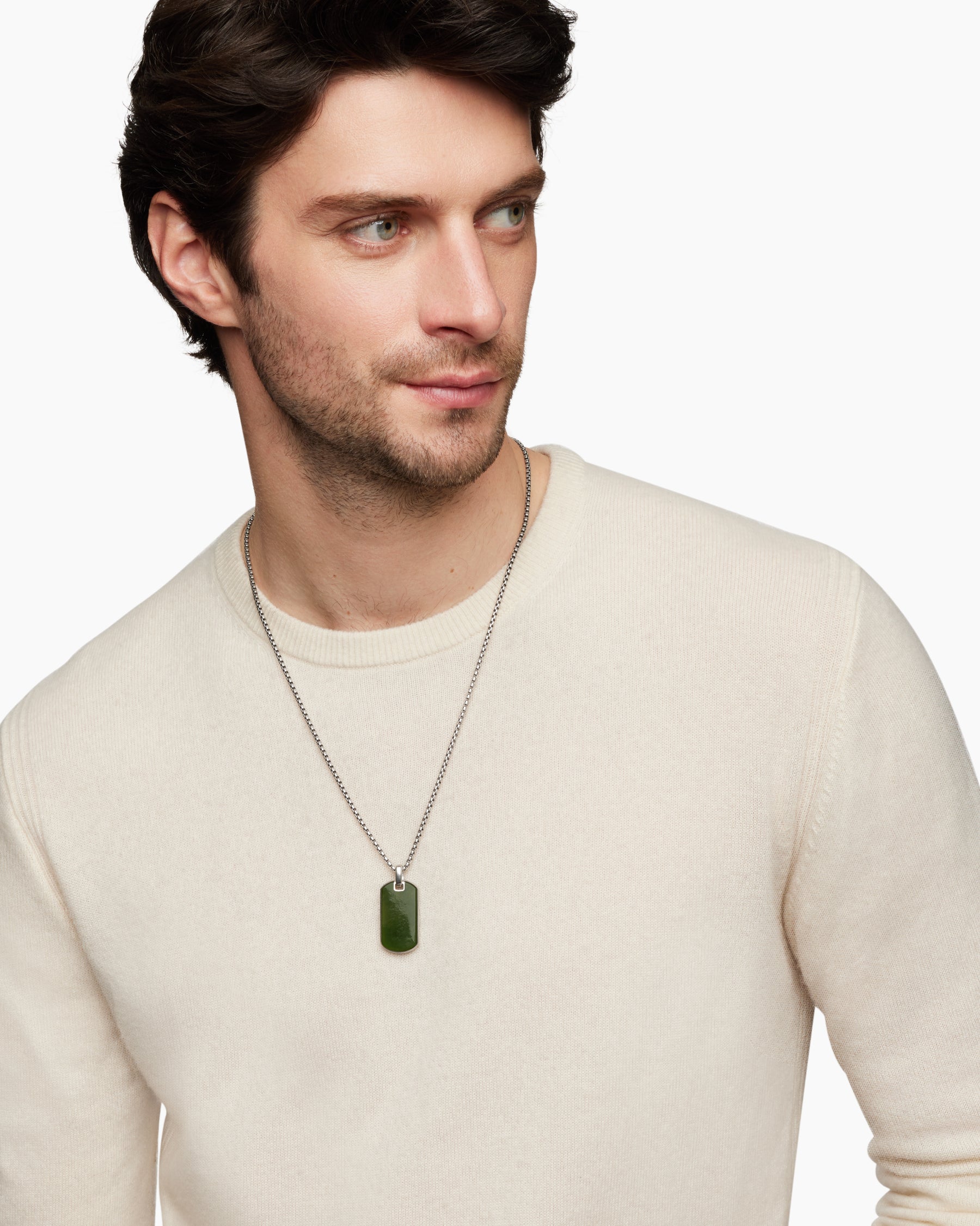 Alternative view of Chevron Tag in Sterling Silver with Nephrite Jade, 35mm