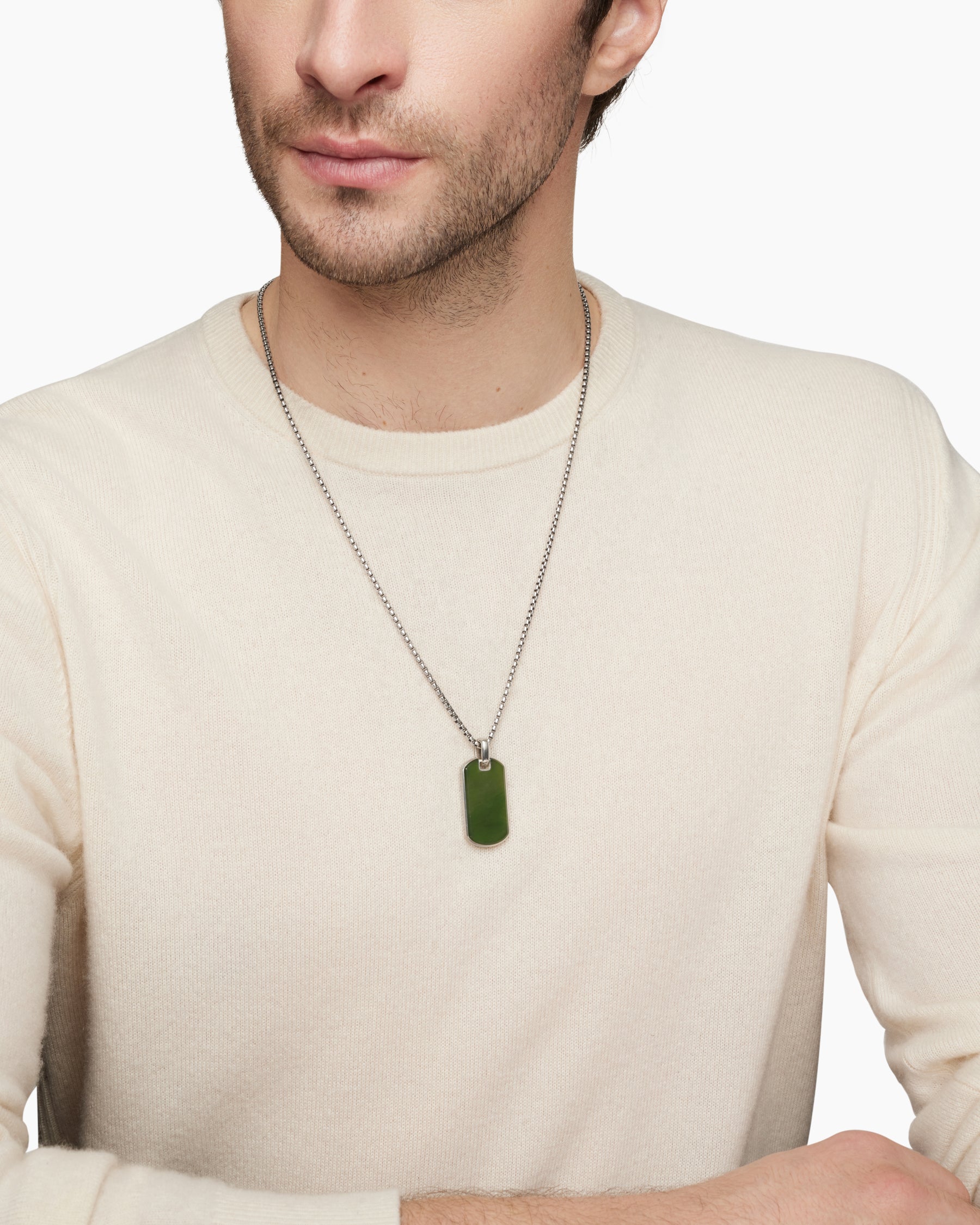 Chevron Tag in Sterling Silver with Nephrite Jade, 35mm - Image 7