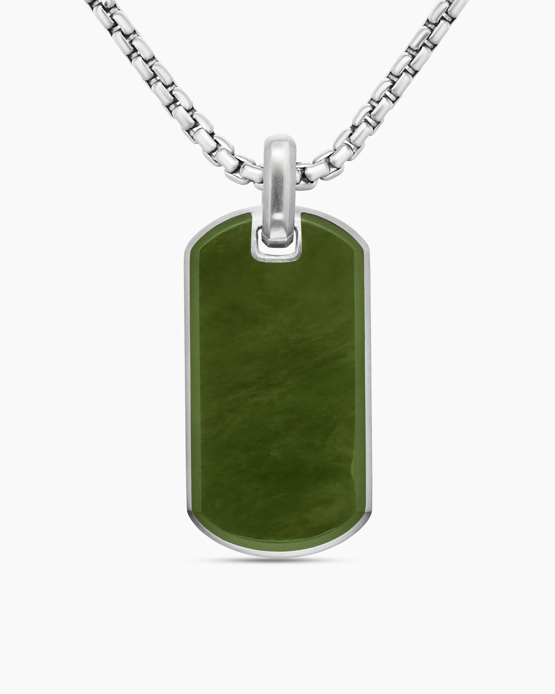Chevron Tag in Sterling Silver with Nephrite Jade, 35mm