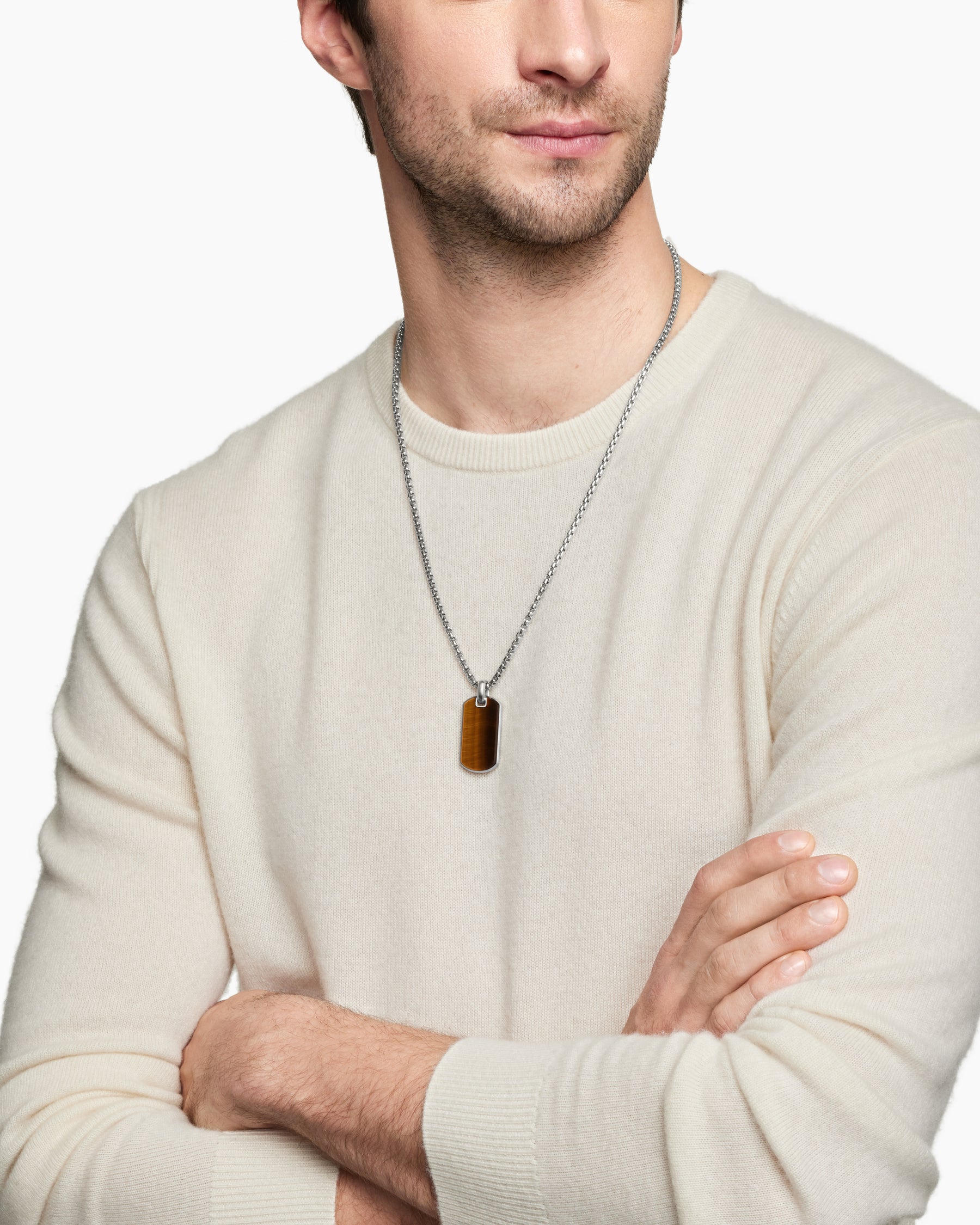 Alternative view of Chevron Tag in Sterling Silver with Tigers Eye, 35mm