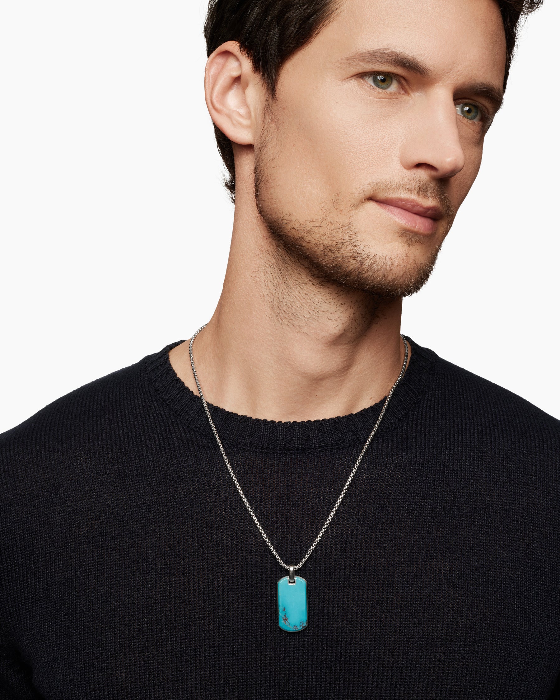 Chevron Tag in Sterling Silver with Turquoise, 35mm - Image 7