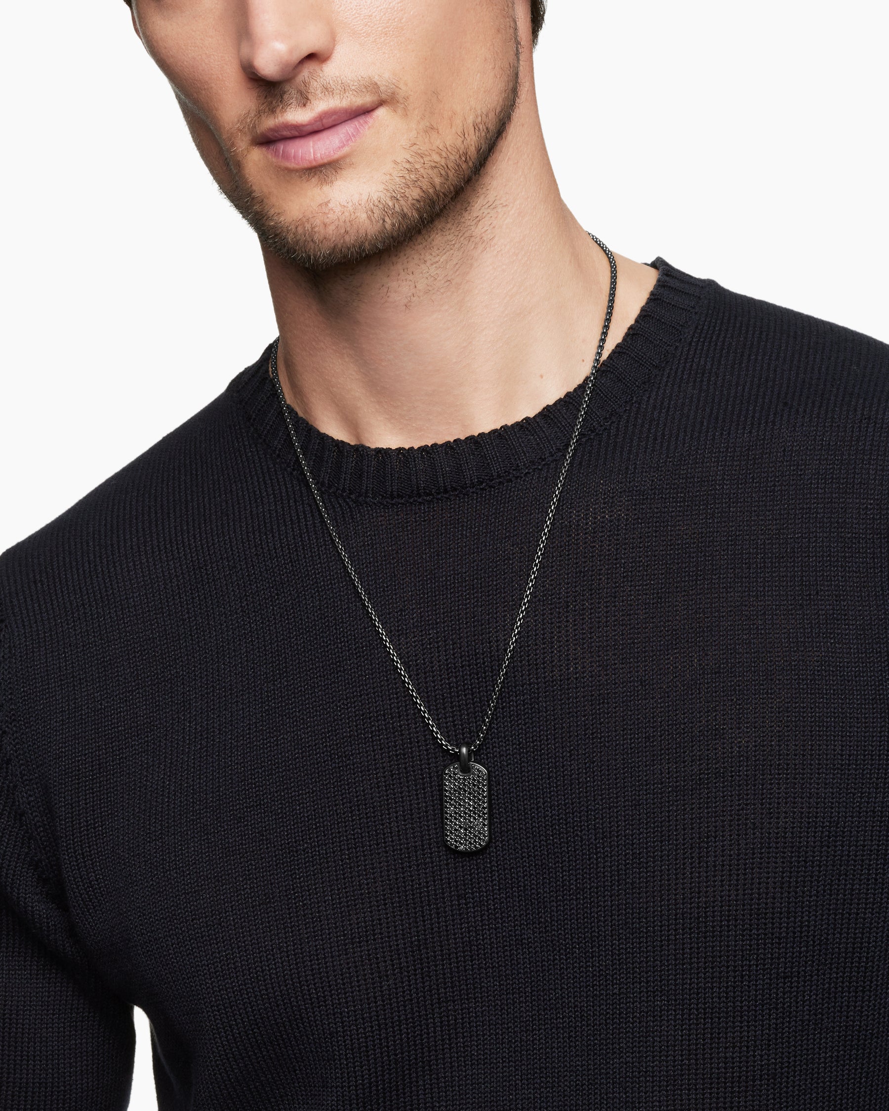 Alternative view of Chevron Tag in Black Titanium with Black Diamonds, 35mm