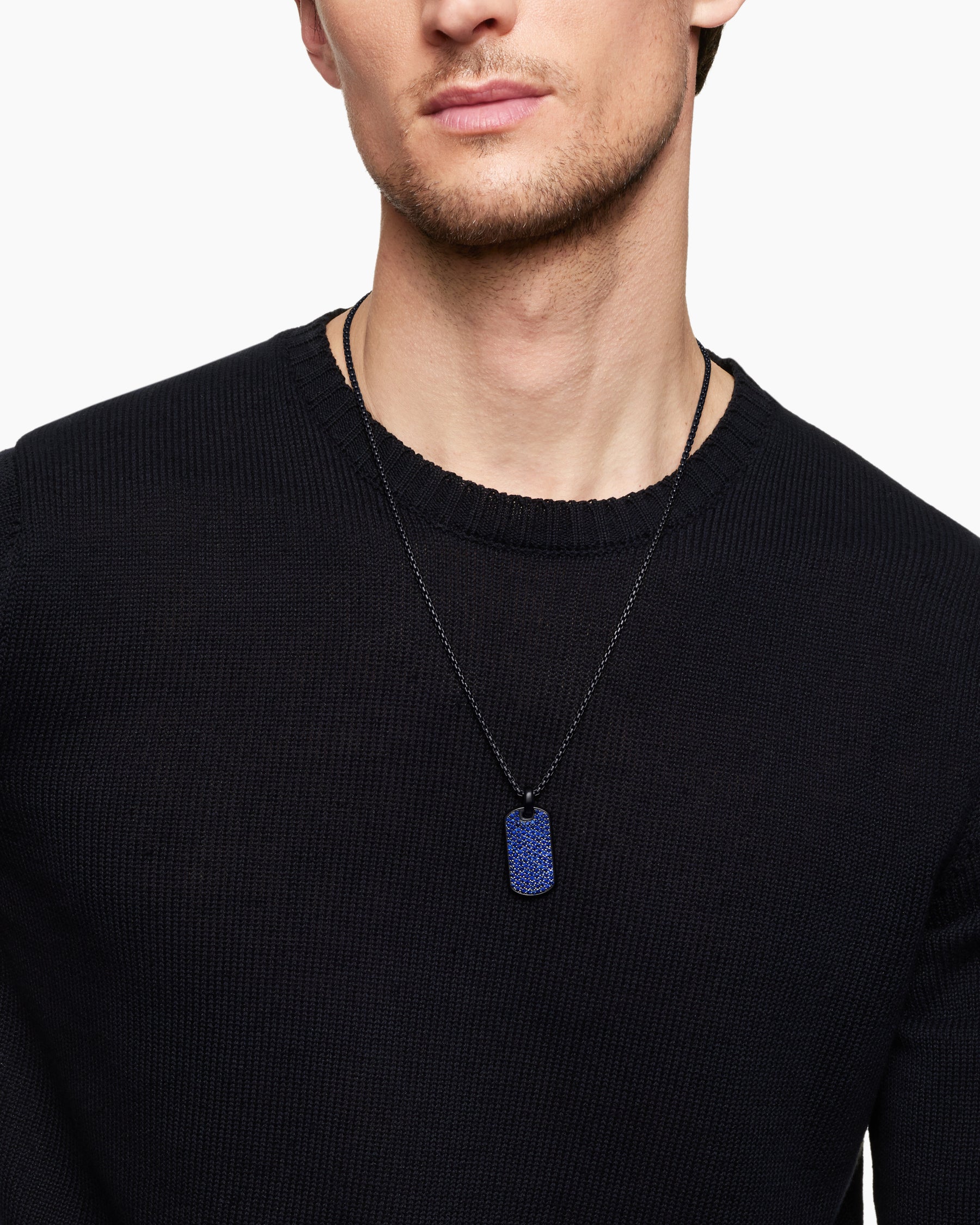 Chevron Tag in Black Titanium with Sapphires, 35mm - Image 7