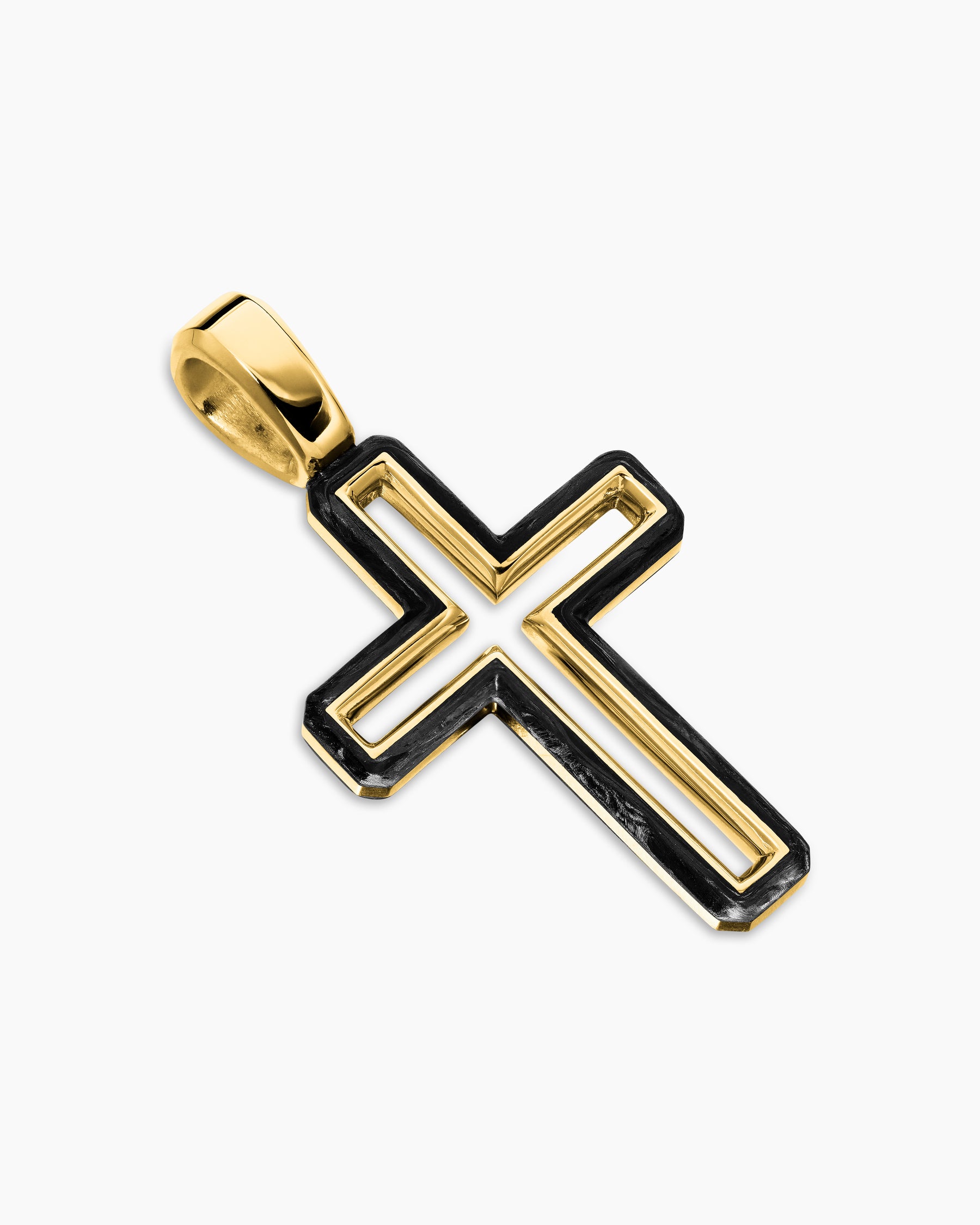 Forged Carbon Cross Pendant in 18K Yellow Gold, 24mm - Image 3