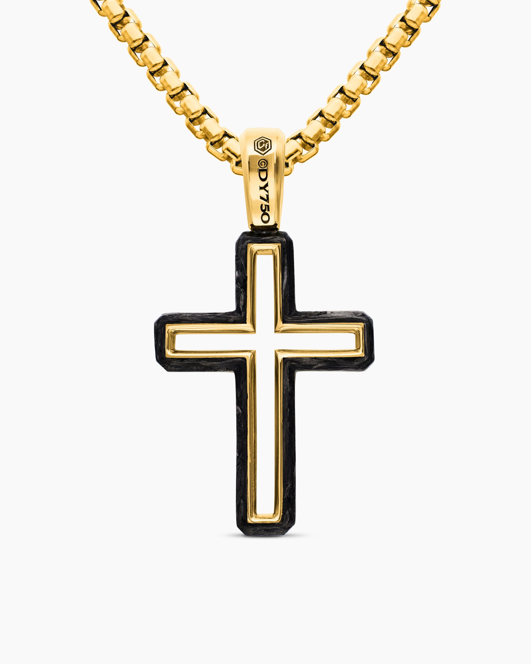 Forged Carbon Cross Pendant in 18K Yellow Gold, 24mm - Image 4