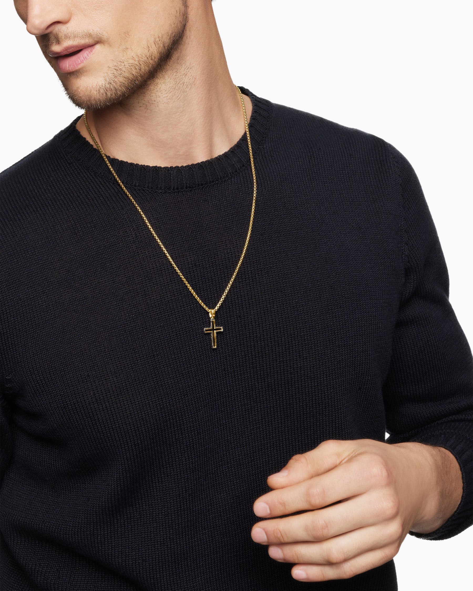 Alternative view of Forged Carbon Cross Pendant in 18K Yellow Gold, 24mm