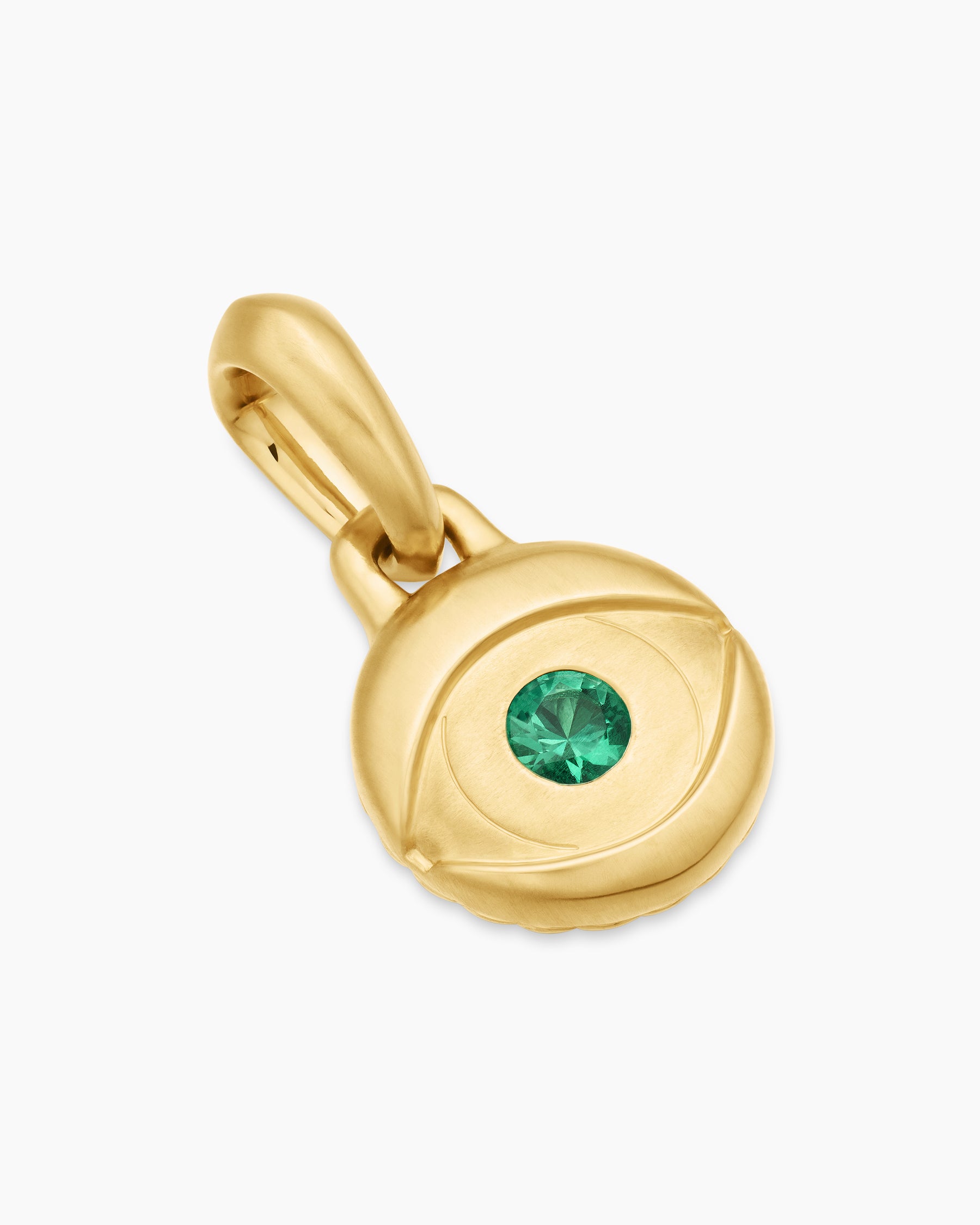 Evil Eye Amulet in 18K Yellow Gold with Emerald, 14.5mm - Image 3