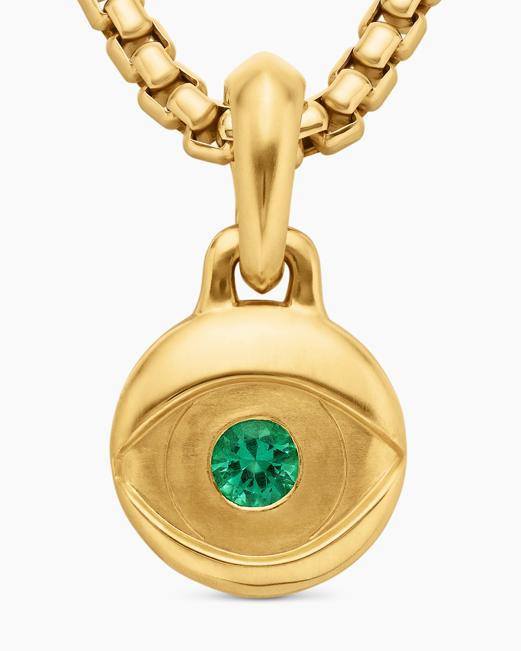 Evil Eye Amulet in 18K Yellow Gold with Emerald, 14.5mm - Image 5