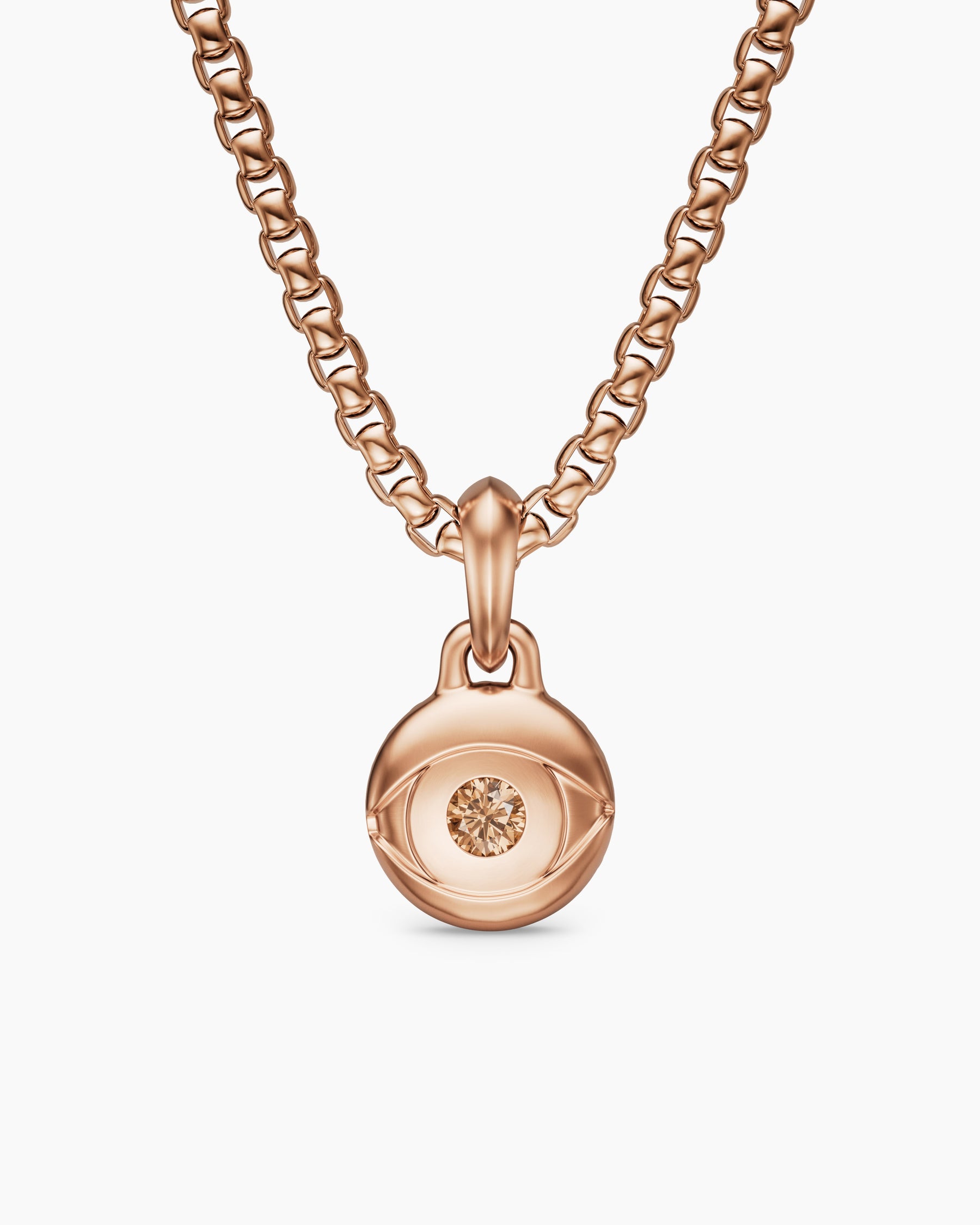 Evil Eye Amulet in 18K Rose Gold with Cognac Diamond, 15mm
