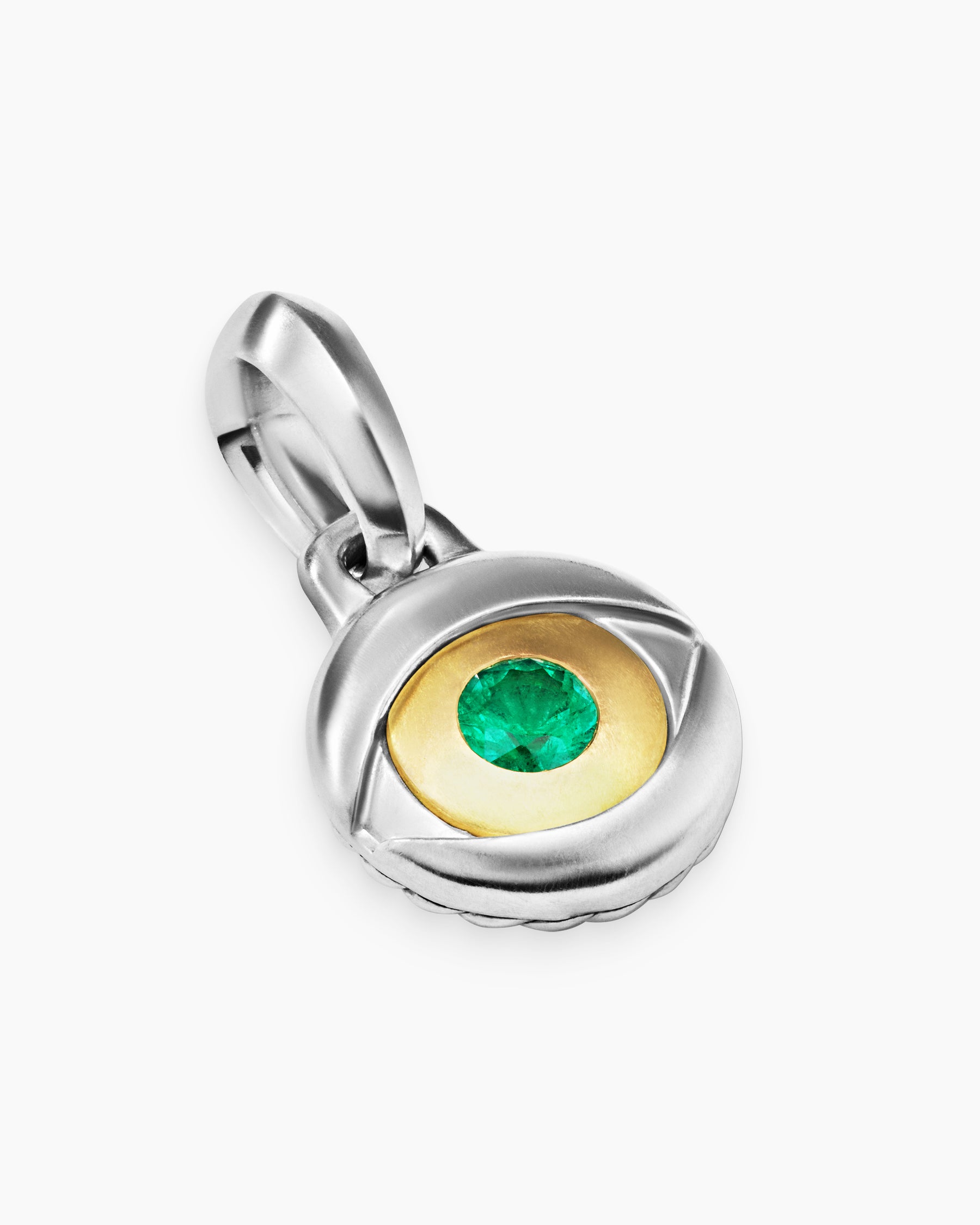 Evil Eye Amulet in Sterling Silver with 18K Yellow Gold and Emerald, 14.5mm - Image 3