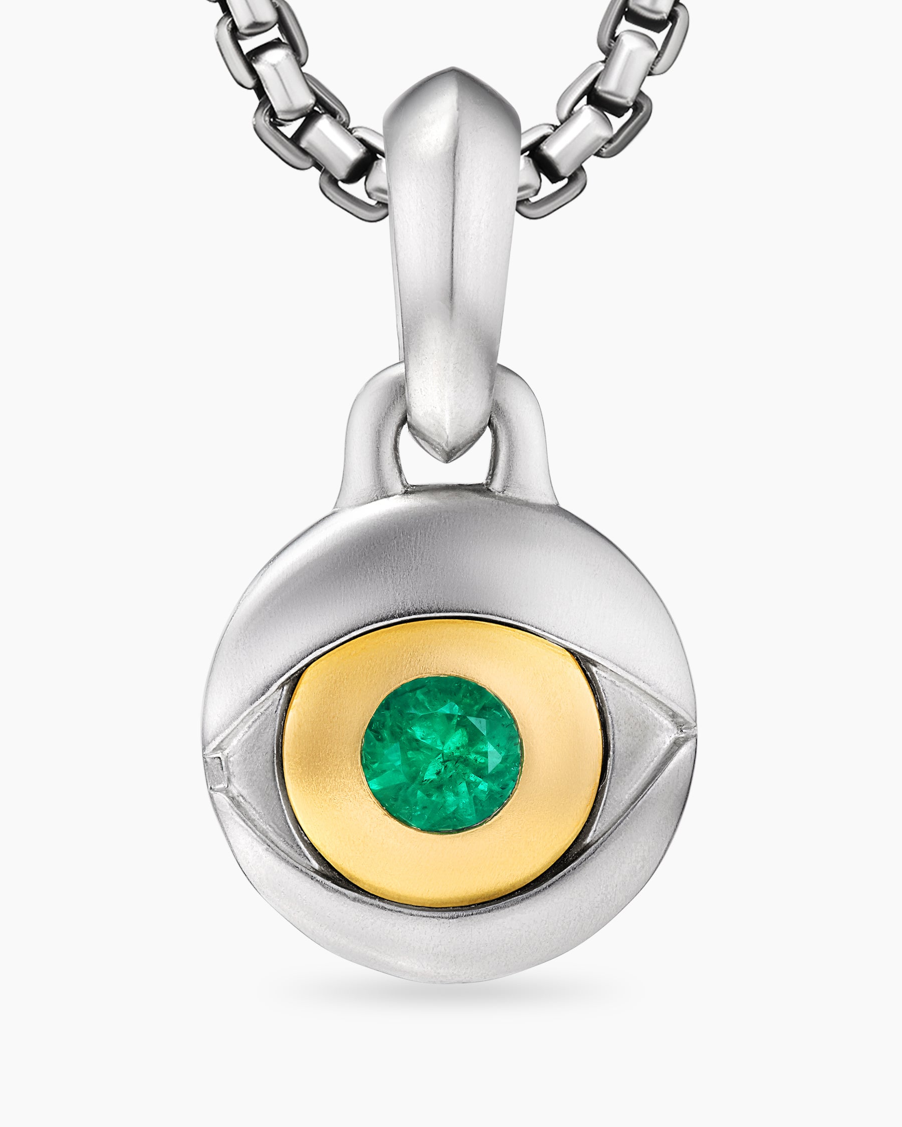 Evil Eye Amulet in Sterling Silver with 18K Yellow Gold and Emerald, 14.5mm - Image 5