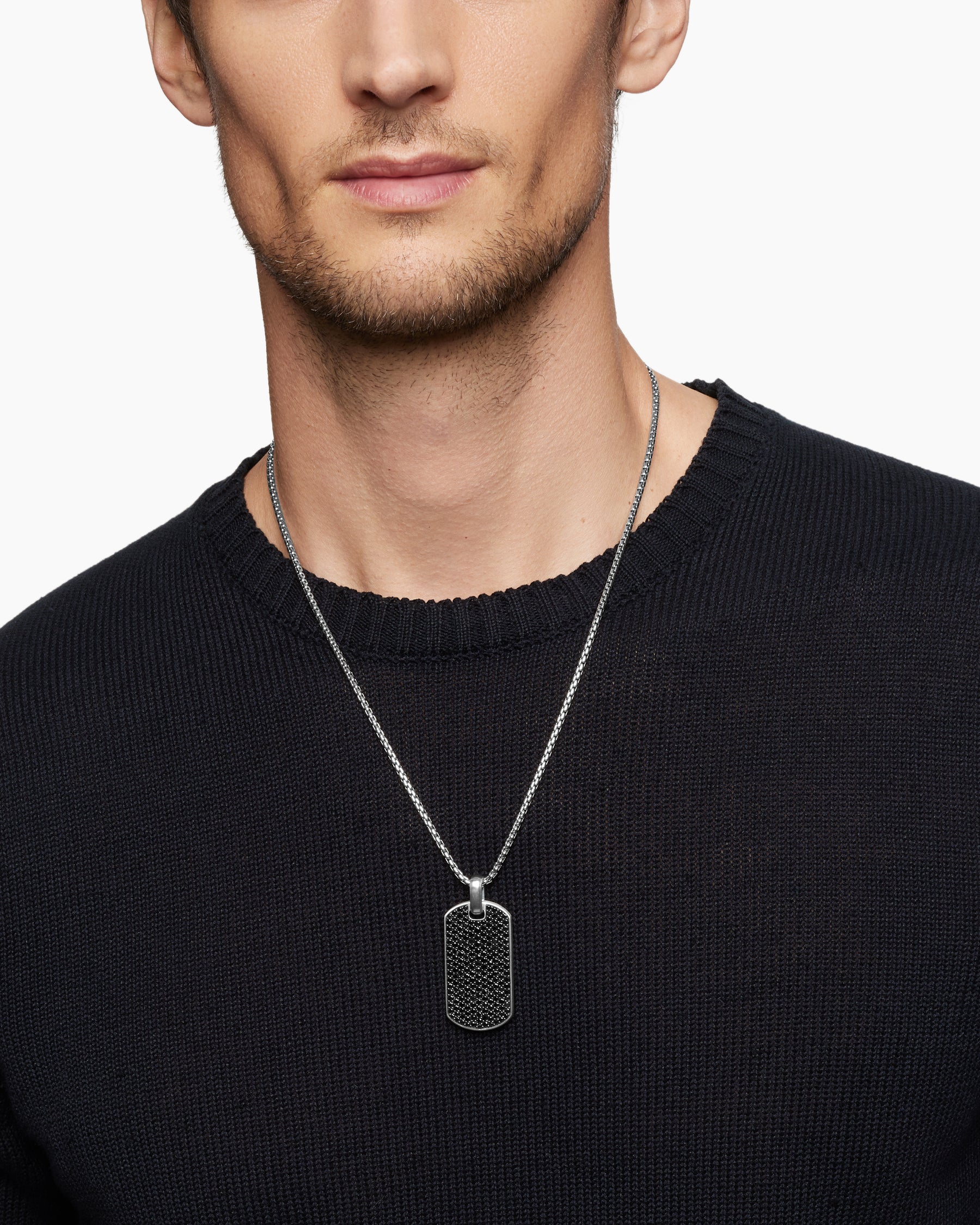 Alternative view of Chevron Tag in Sterling Silver with Black Diamonds, 42mm