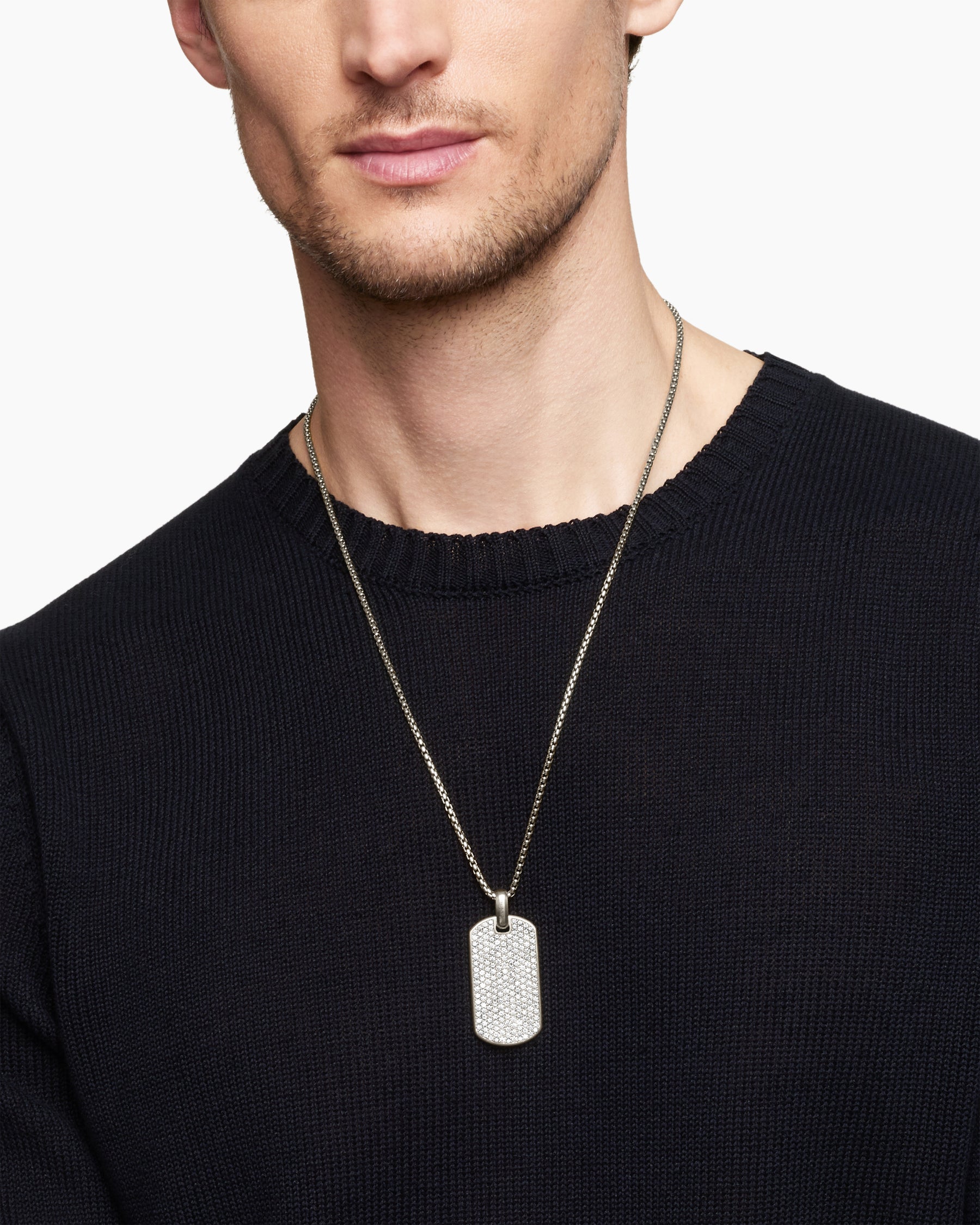 Alternative view of Chevron Tag in Sterling Silver with Diamonds, 42mm