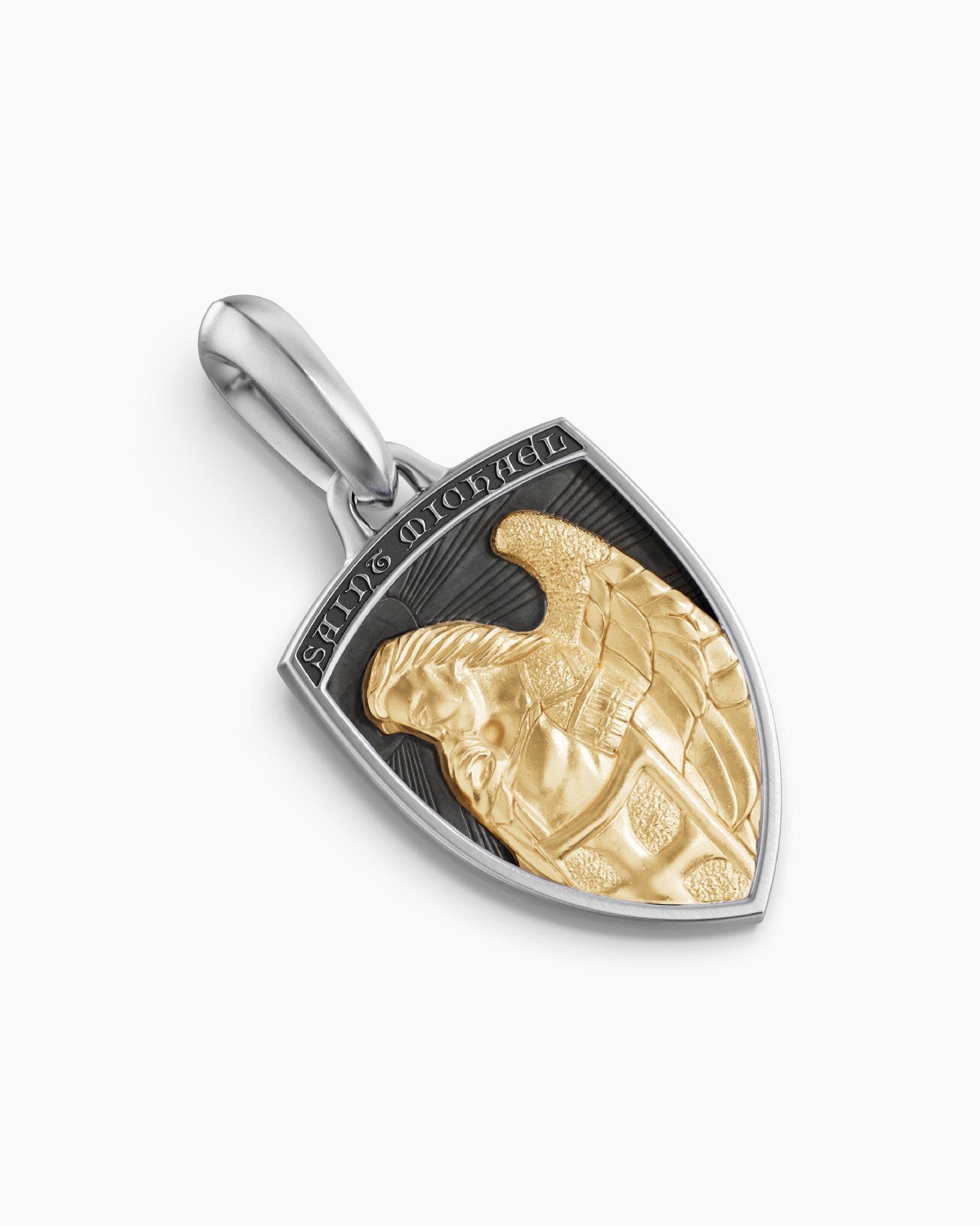 St. Michael Amulet in Sterling Silver with 14K Yellow Gold, 26mm - Image 3