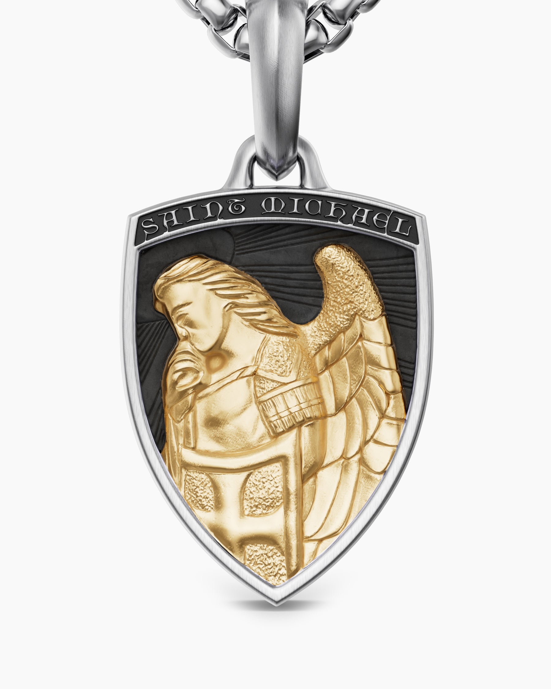 St. Michael Amulet in Sterling Silver with 14K Yellow Gold, 26mm - Image 5