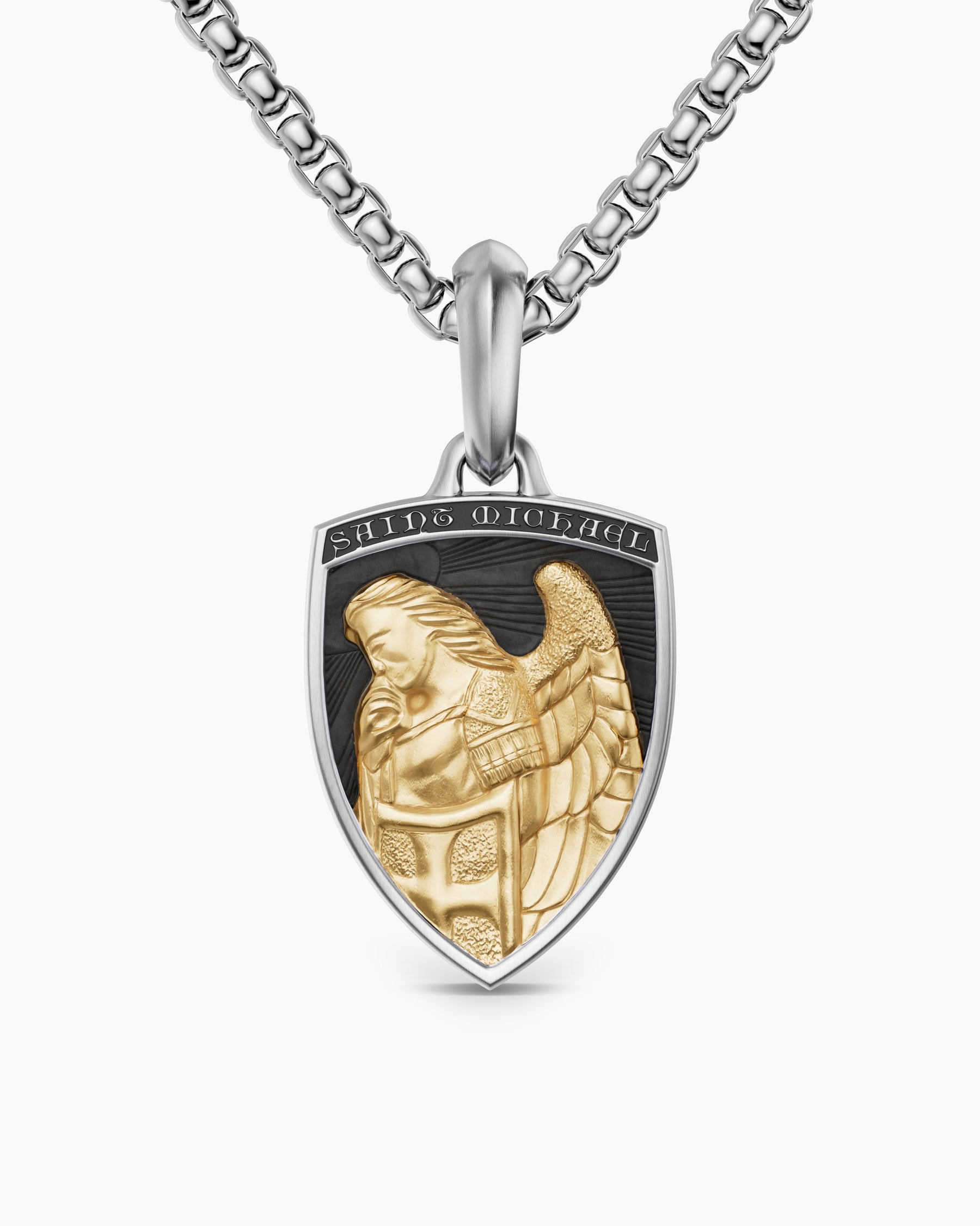 St. Michael Amulet in Sterling Silver with 14K Yellow Gold, 26mm