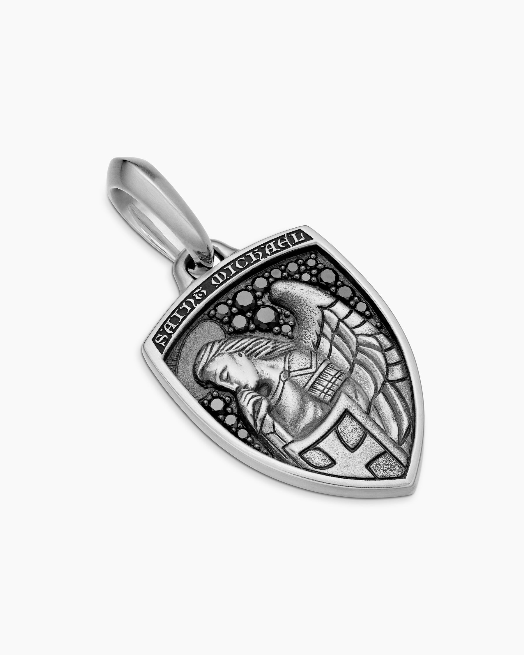 St. Michael Amulet in Sterling Silver with Black Diamonds, 26mm - Image 3