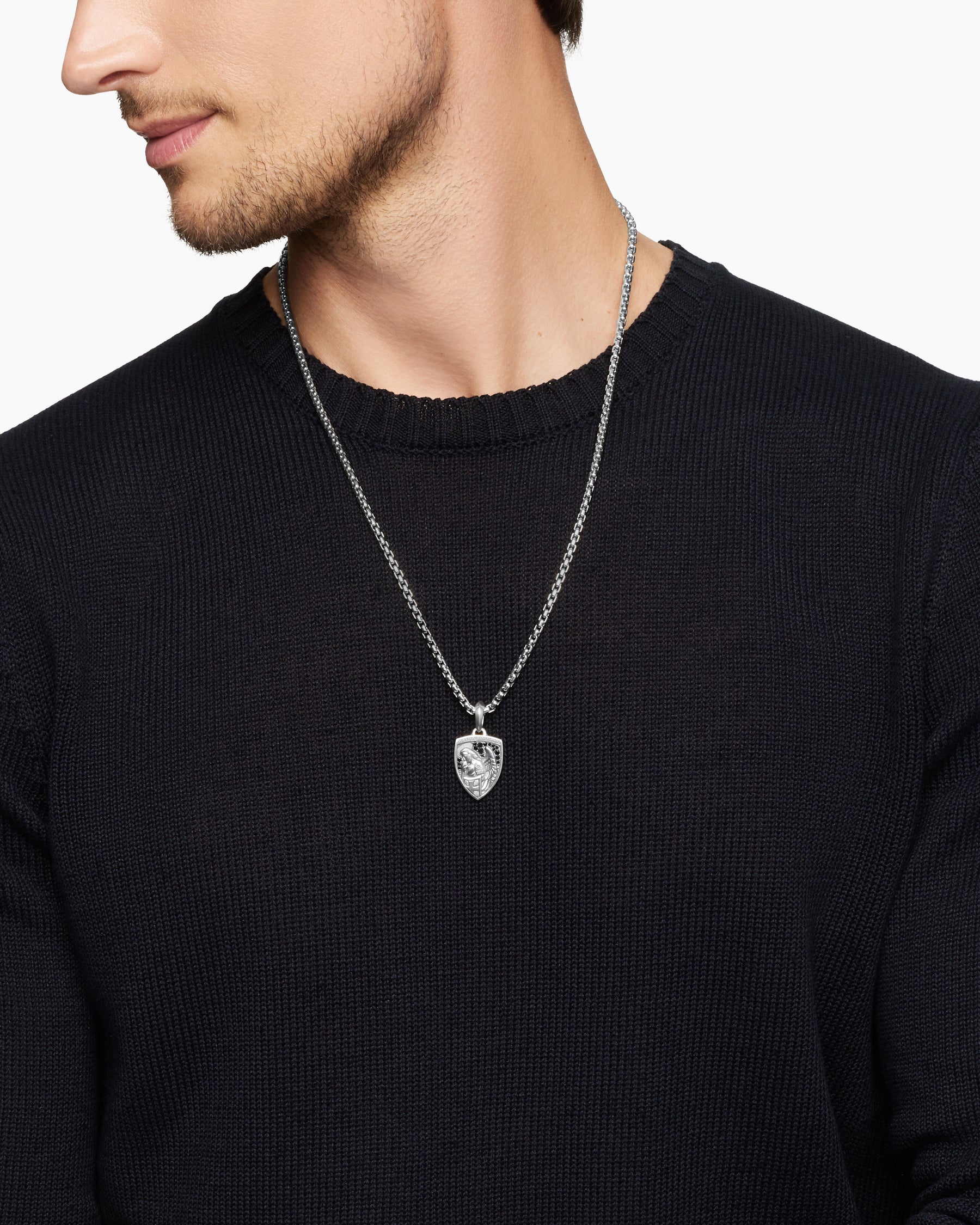 Alternative view of St. Michael Amulet in Sterling Silver with Black Diamonds, 26mm