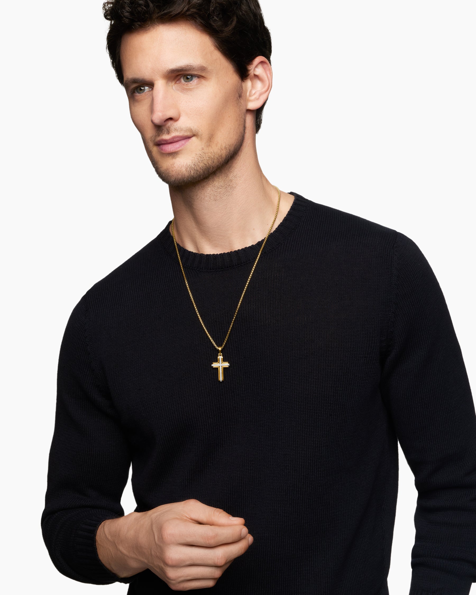 Alternative view of Cross Pendant in 18K Yellow Gold with Diamonds, 34mm
