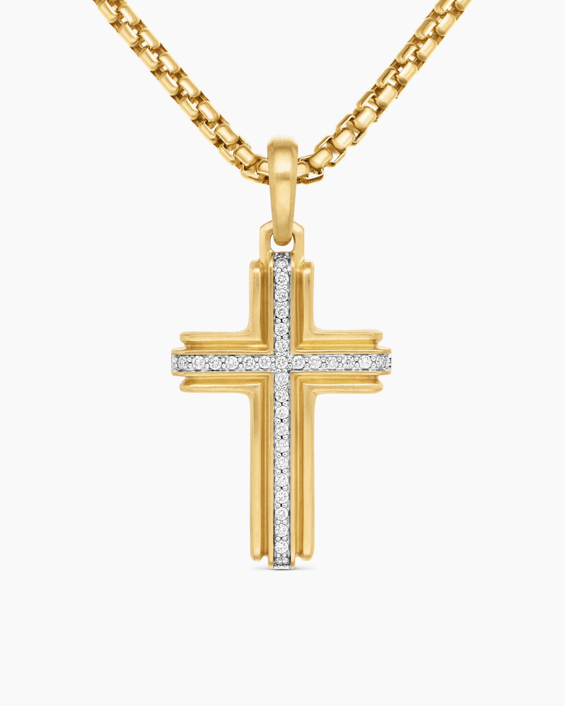 Cross Pendant in 18K Yellow Gold with Diamonds, 34mm