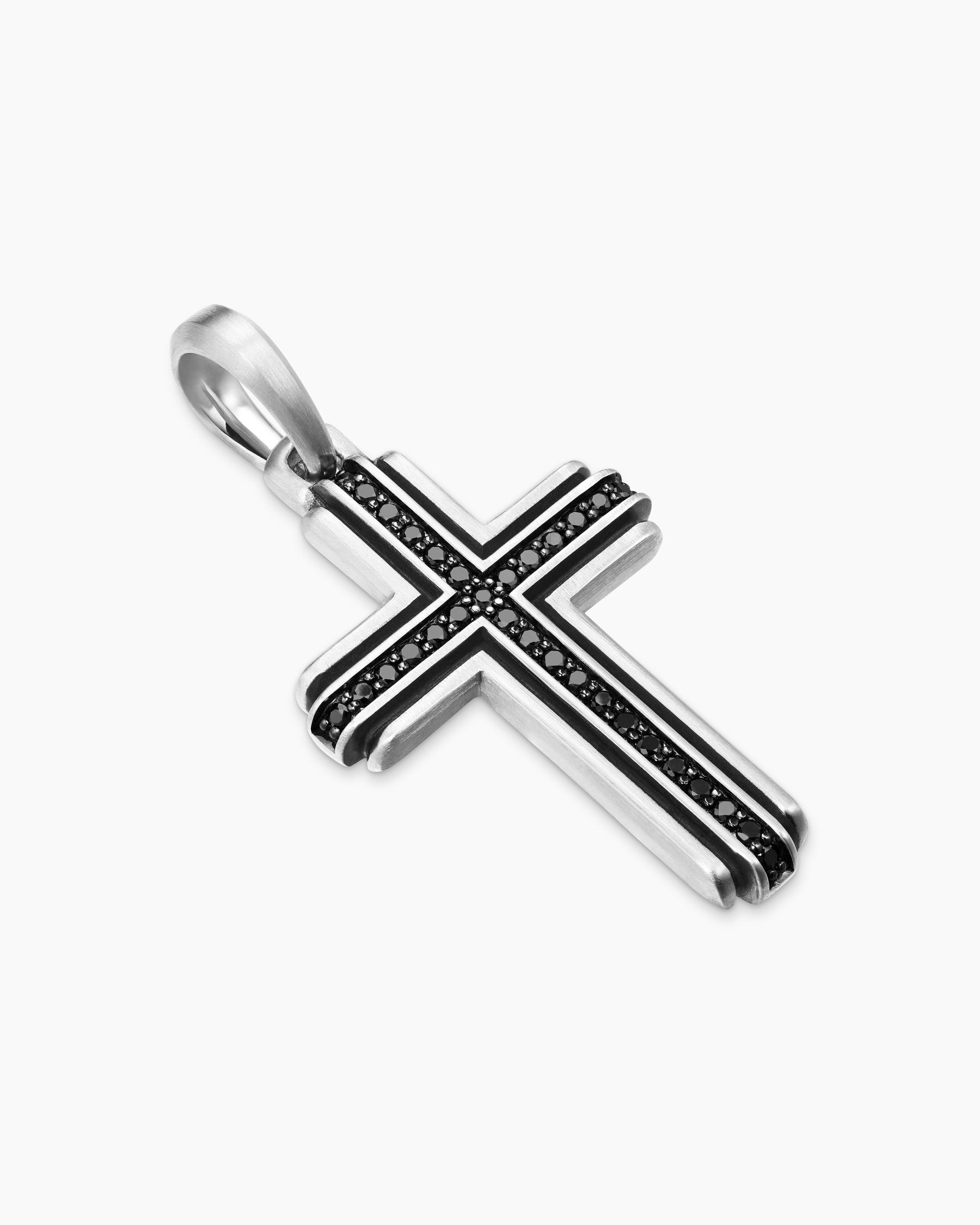 Cross Pendant in Sterling Silver with Black Diamonds, 34mm - Image 3