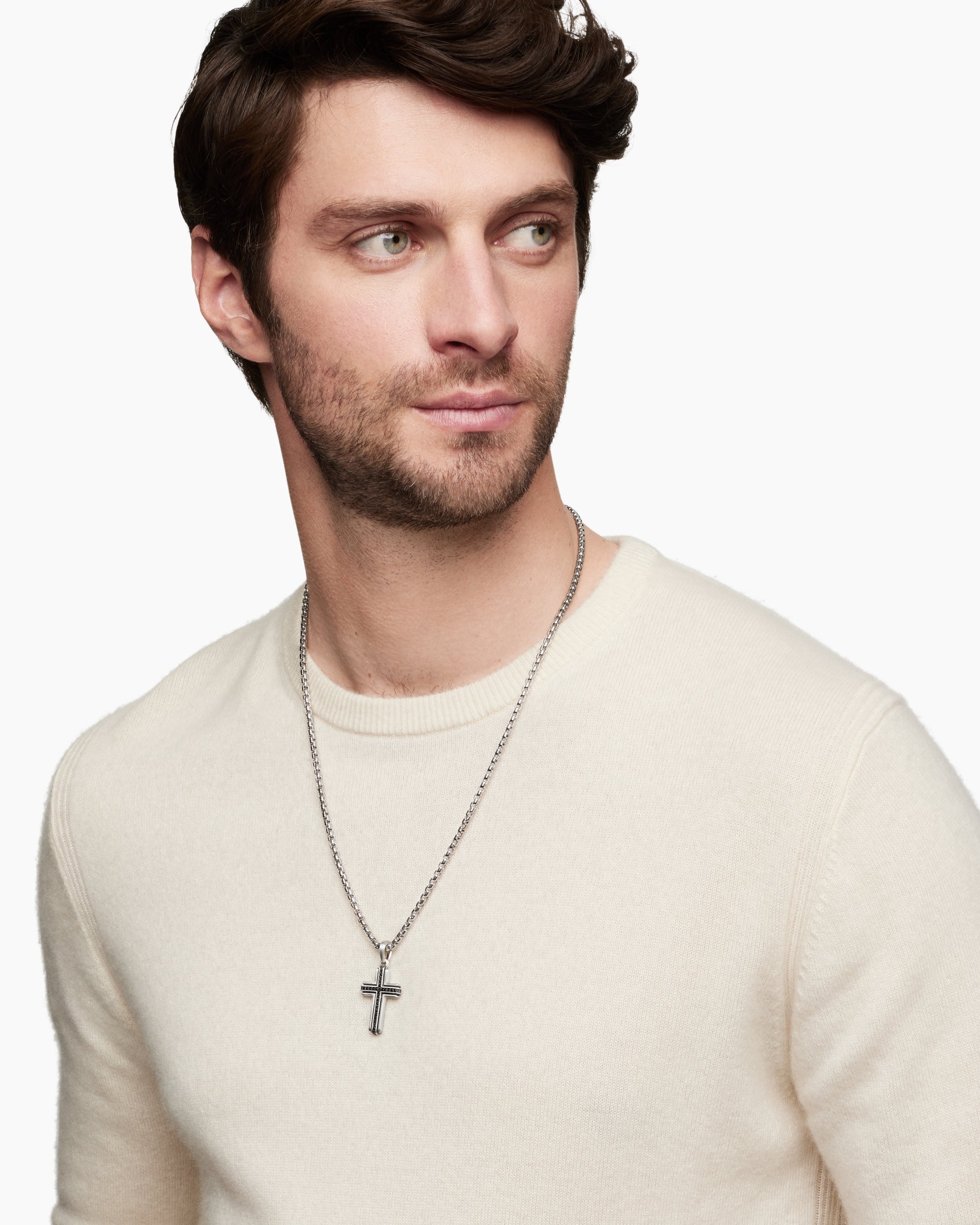 Alternative view of Cross Pendant in Sterling Silver with Black Diamonds, 34mm