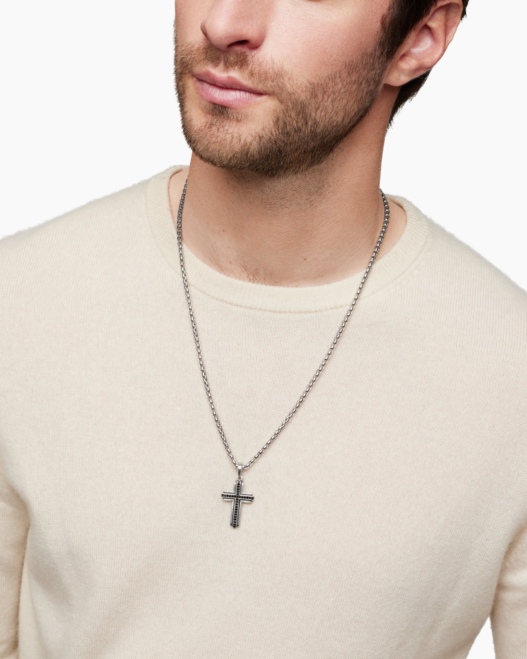 Cross Pendant in Sterling Silver with Black Diamonds, 34mm - Image 7