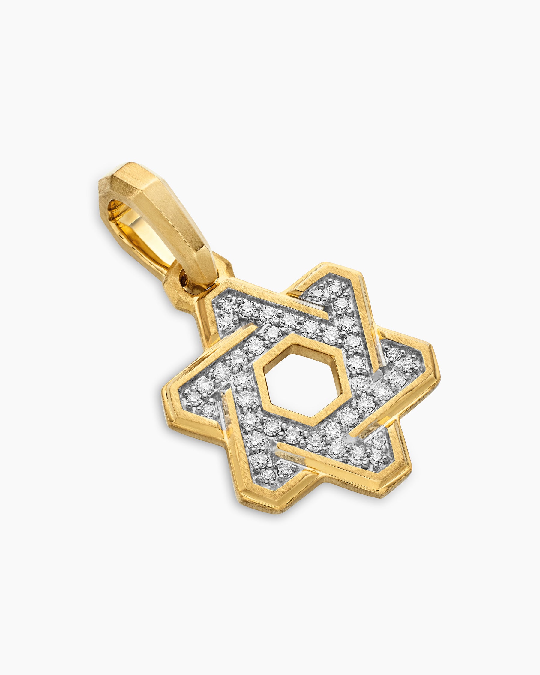 Deco Star of David Pendant in 18K Yellow Gold with Diamonds, 19.5mm - Image 3