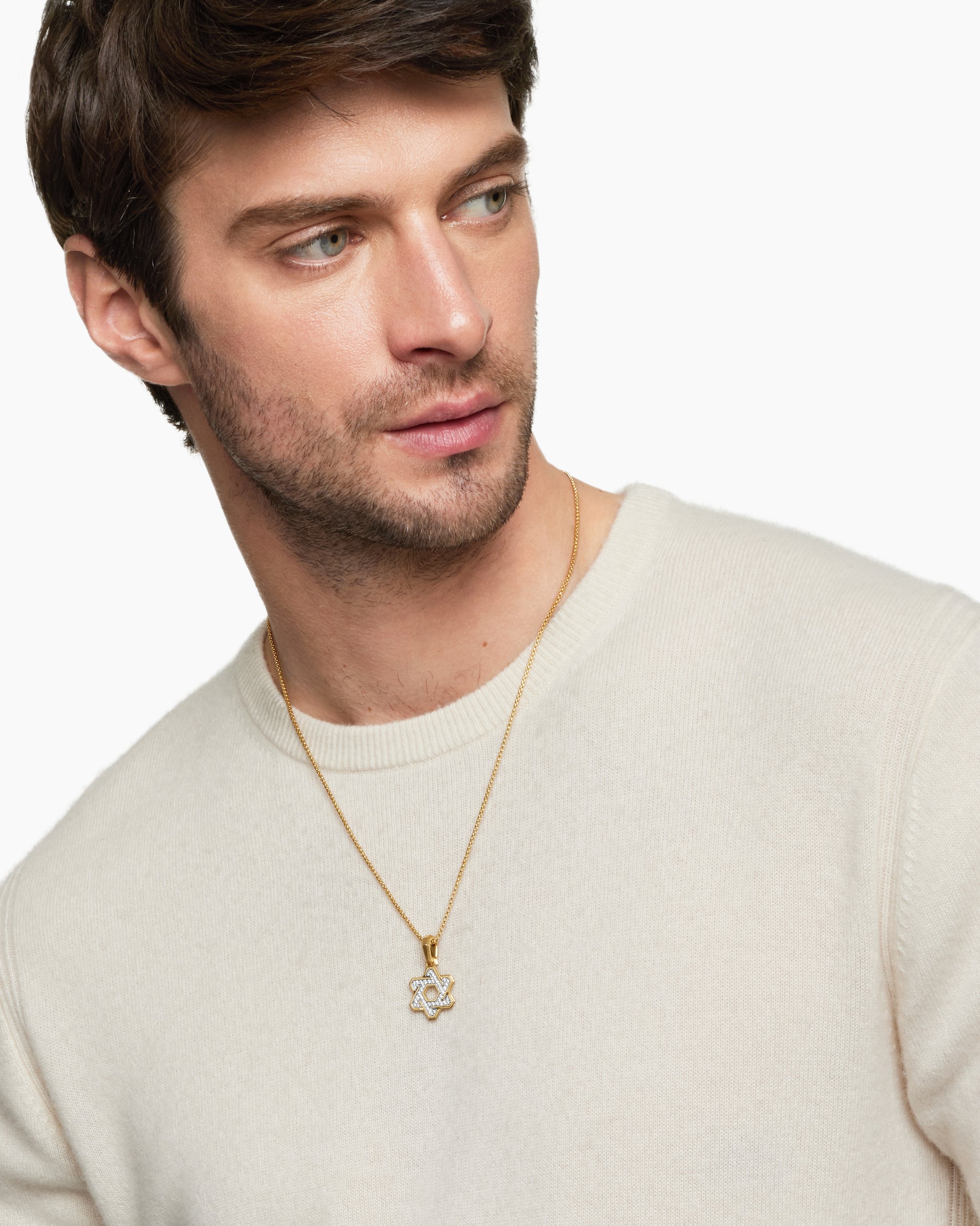 Alternative view of Deco Star of David Pendant in 18K Yellow Gold with Diamonds, 19.5mm