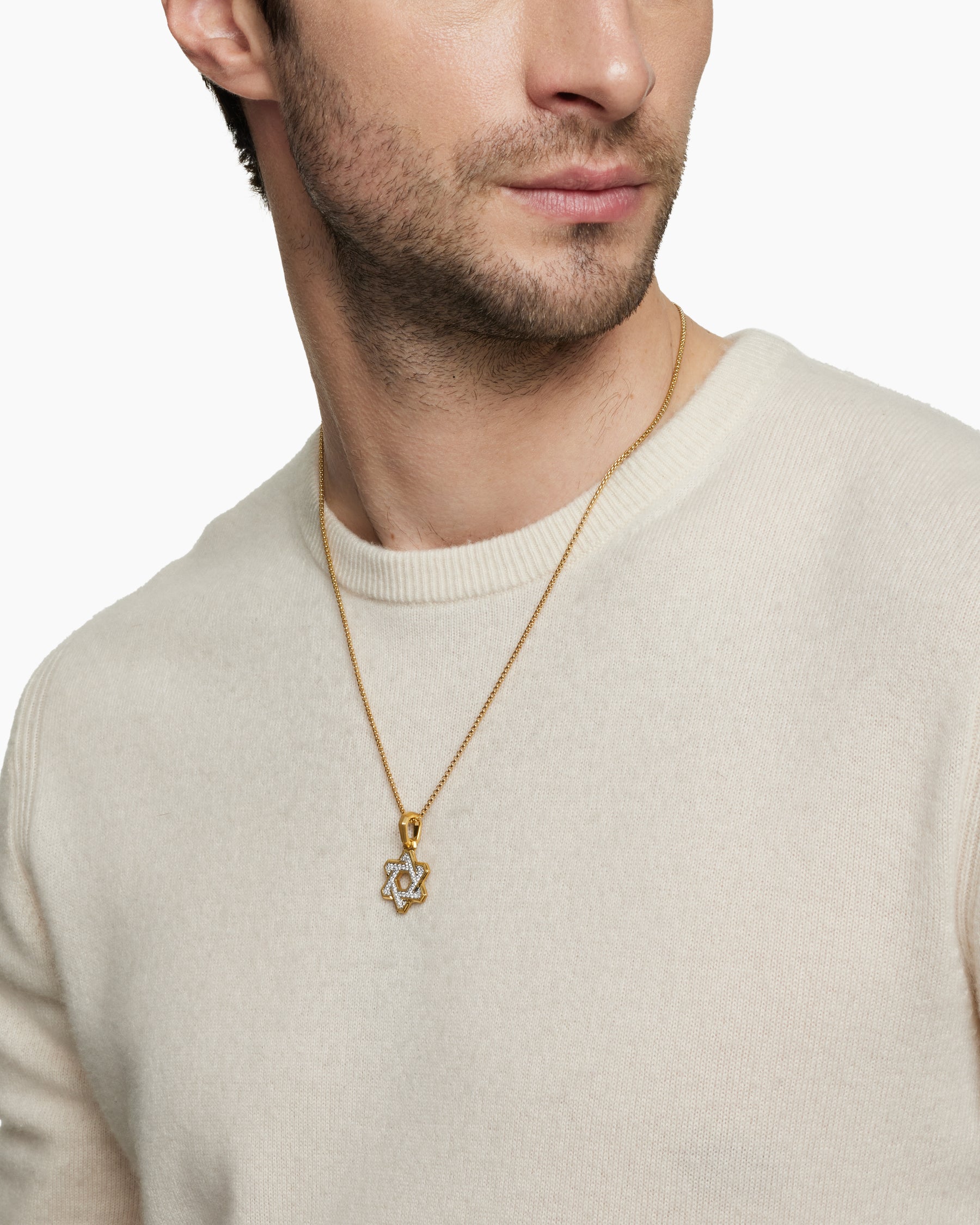Deco Star of David Pendant in 18K Yellow Gold with Diamonds, 19.5mm - Image 7