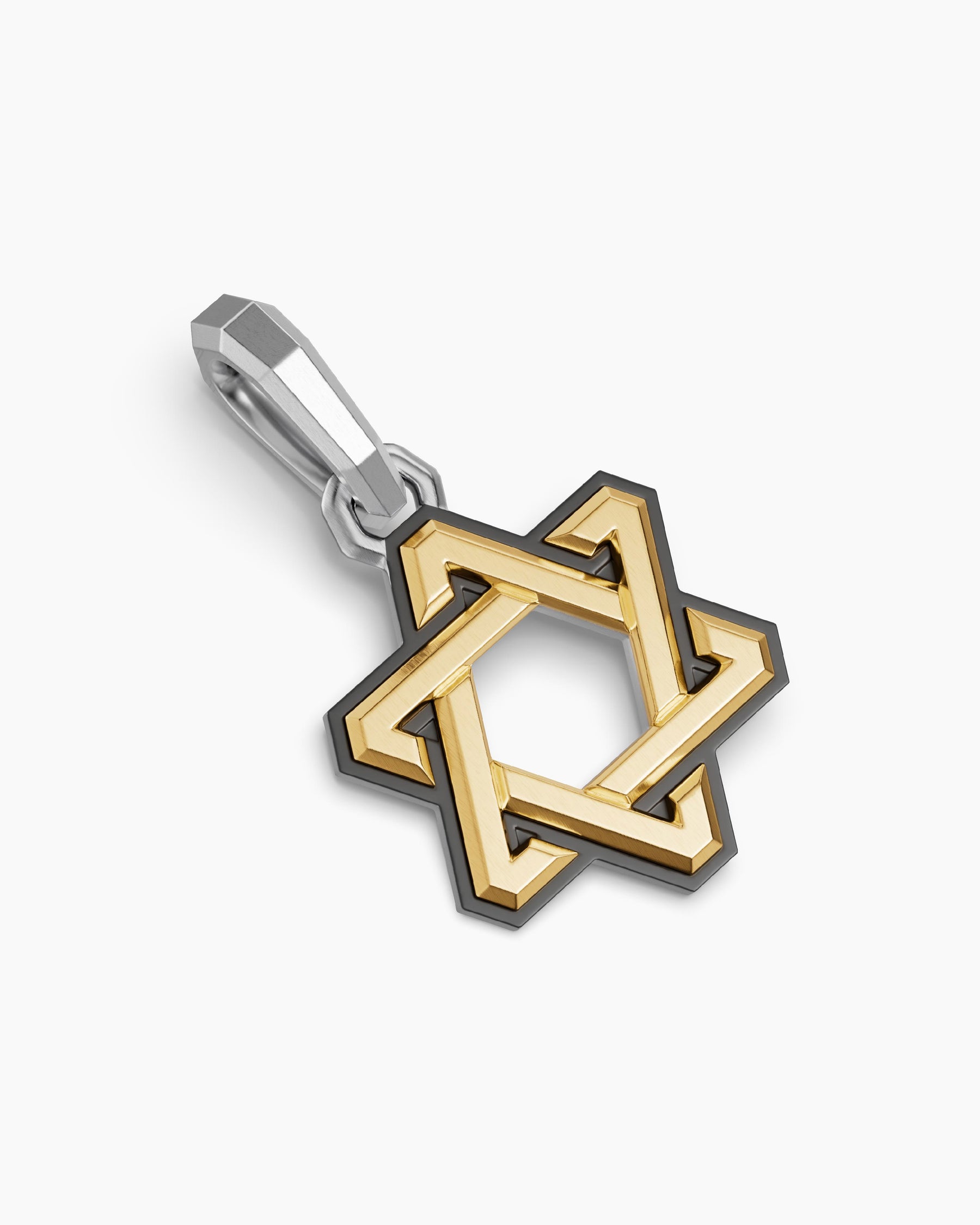 Deco Star of David Amulet in Sterling Silver with 14K Yellow Gold, 19.5mm - Image 3