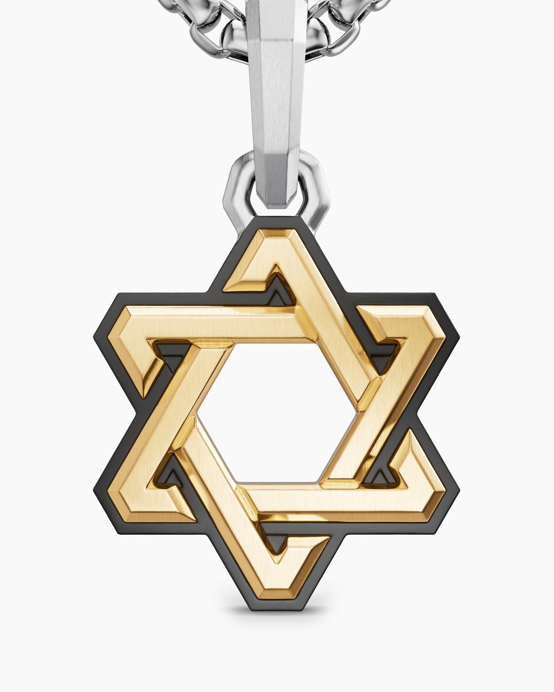 Deco Star of David Amulet in Sterling Silver with 14K Yellow Gold, 19.5mm - Image 5