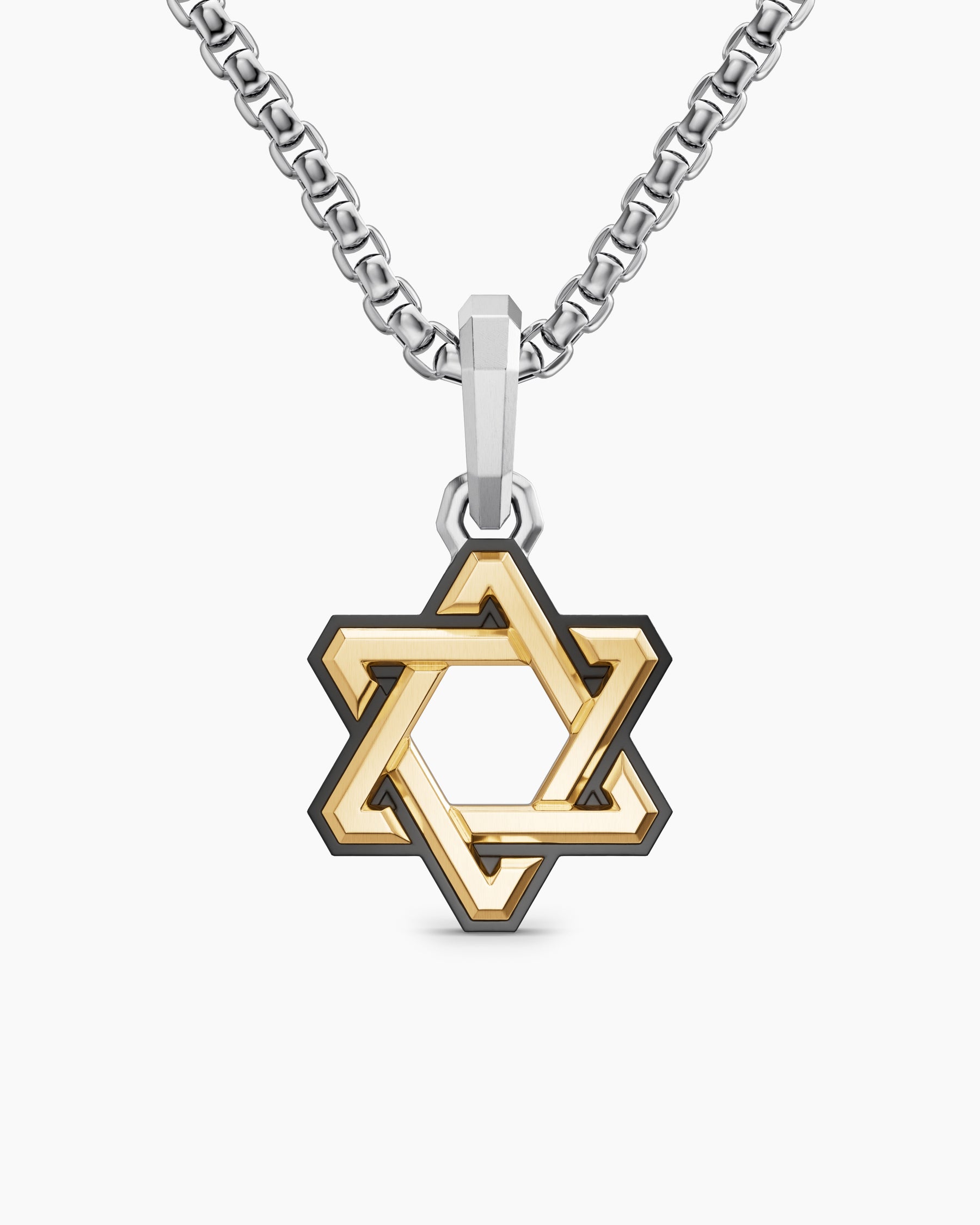 Deco Star of David Amulet in Sterling Silver with 14K Yellow Gold, 19.5mm