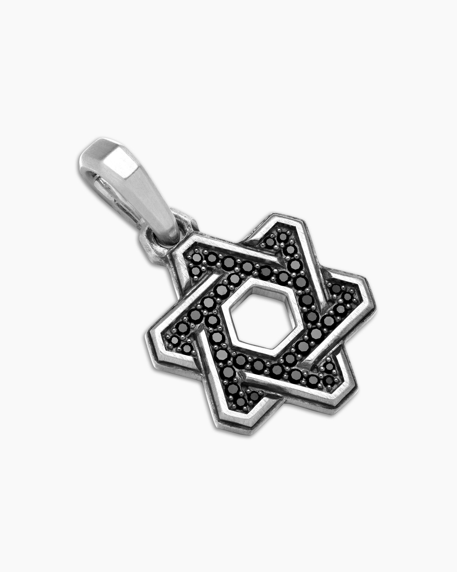 Deco Star of David Pendant in Sterling Silver with Black Diamonds, 19.5mm - Image 3