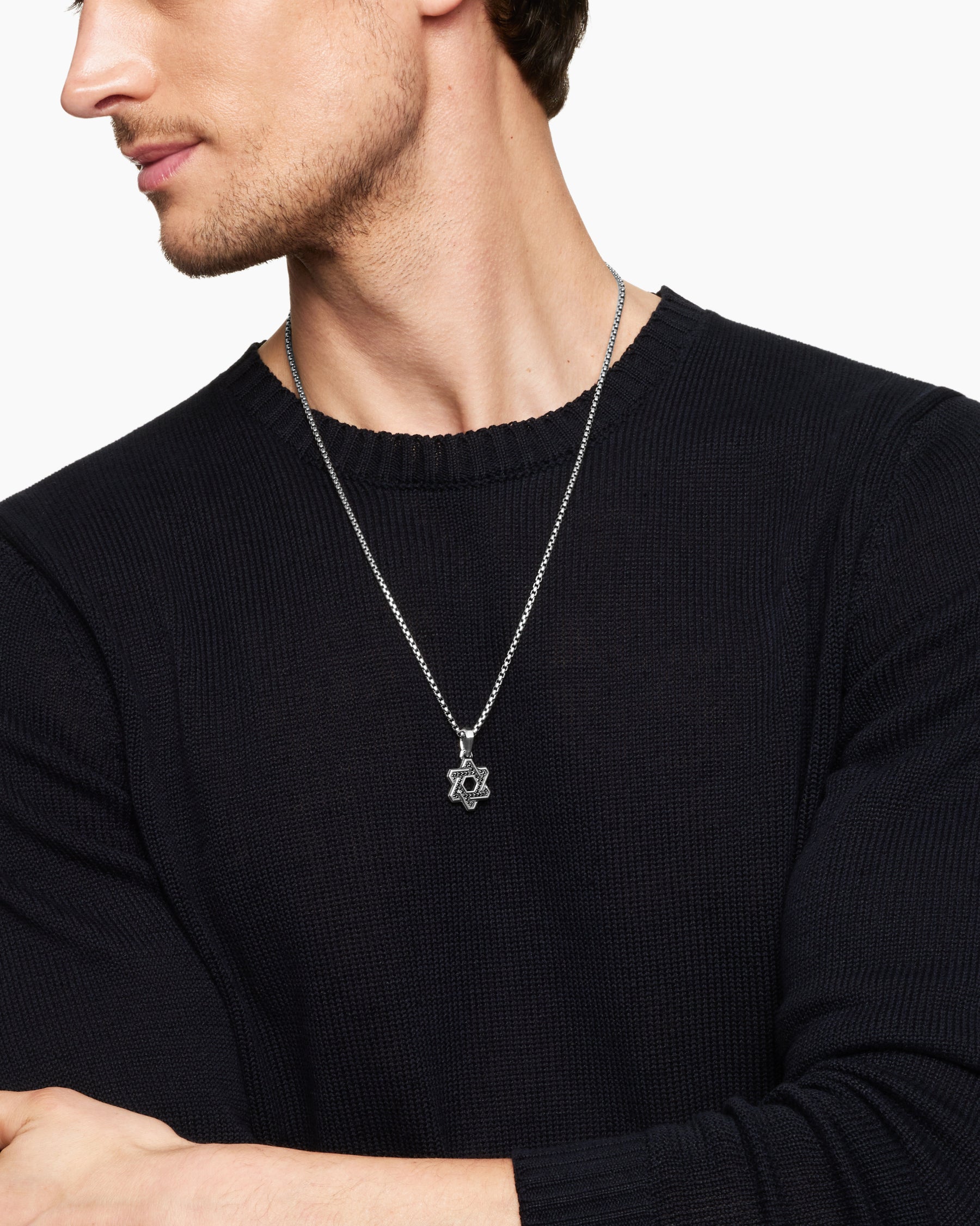 Alternative view of Deco Star of David Pendant in Sterling Silver with Black Diamonds, 19.5mm