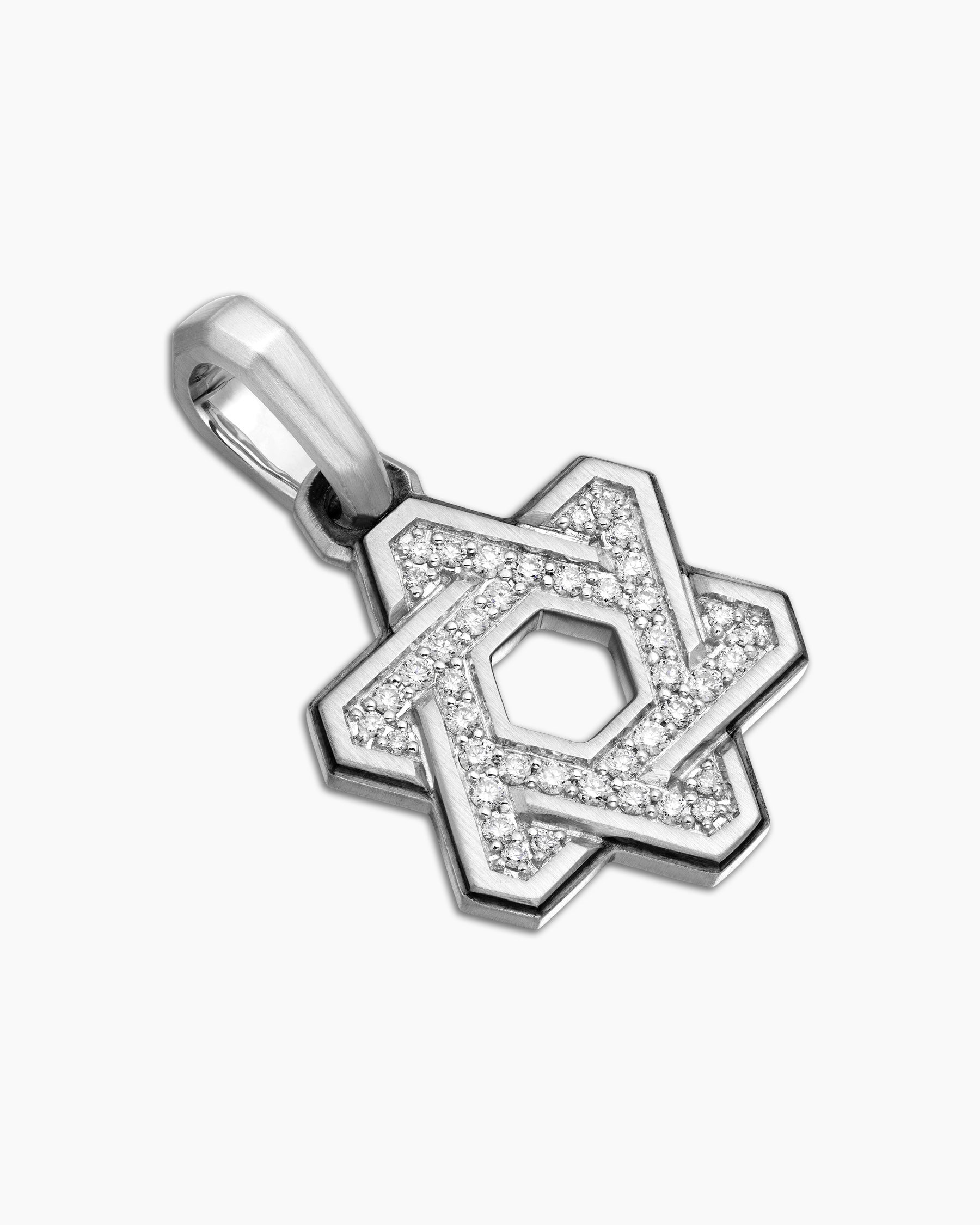 Deco Star of David Pendant in Sterling Silver with Diamonds, 19.5mm - Image 3