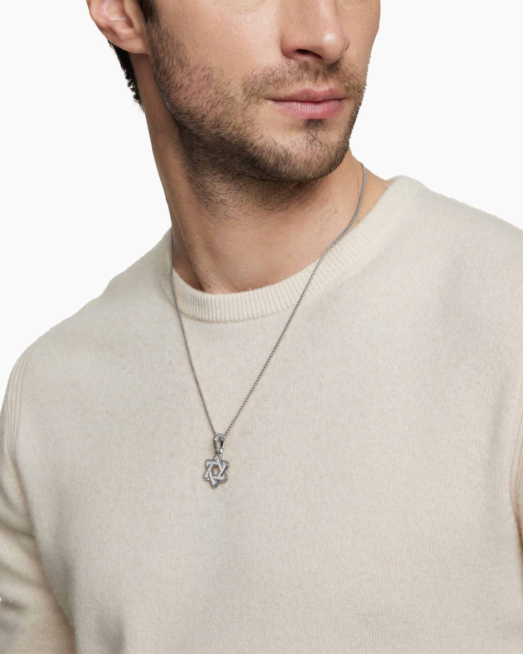 Alternative view of Deco Star of David Pendant in Sterling Silver with Diamonds, 19.5mm