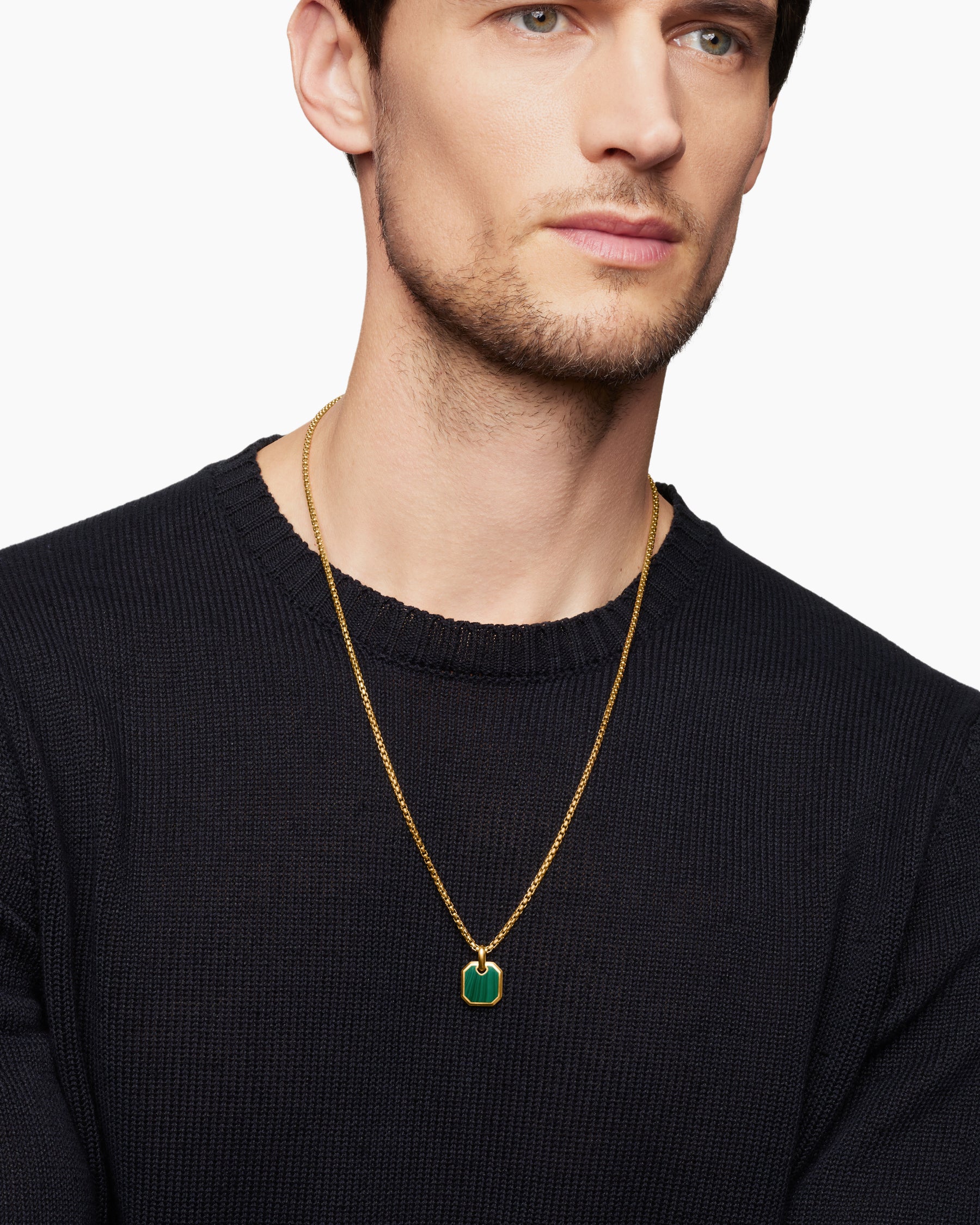 Octagonal Amulet in 18K Yellow Gold with Malachite, 15mm - Image 7