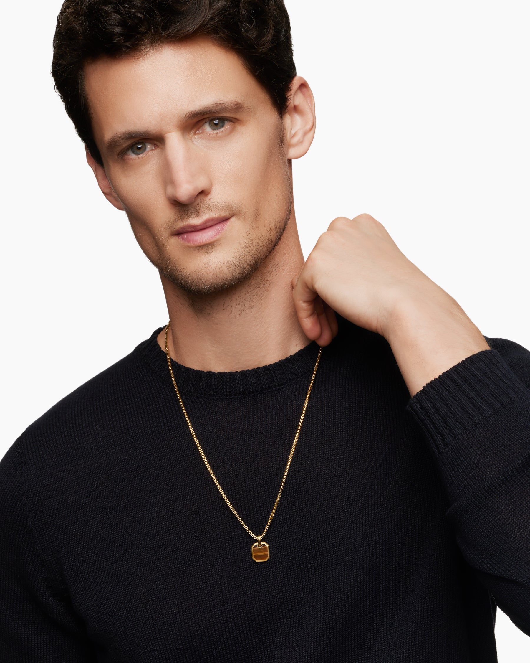 Alternative view of Octagonal Amulet in 18K Yellow Gold with Tiger's Eye, 15mm