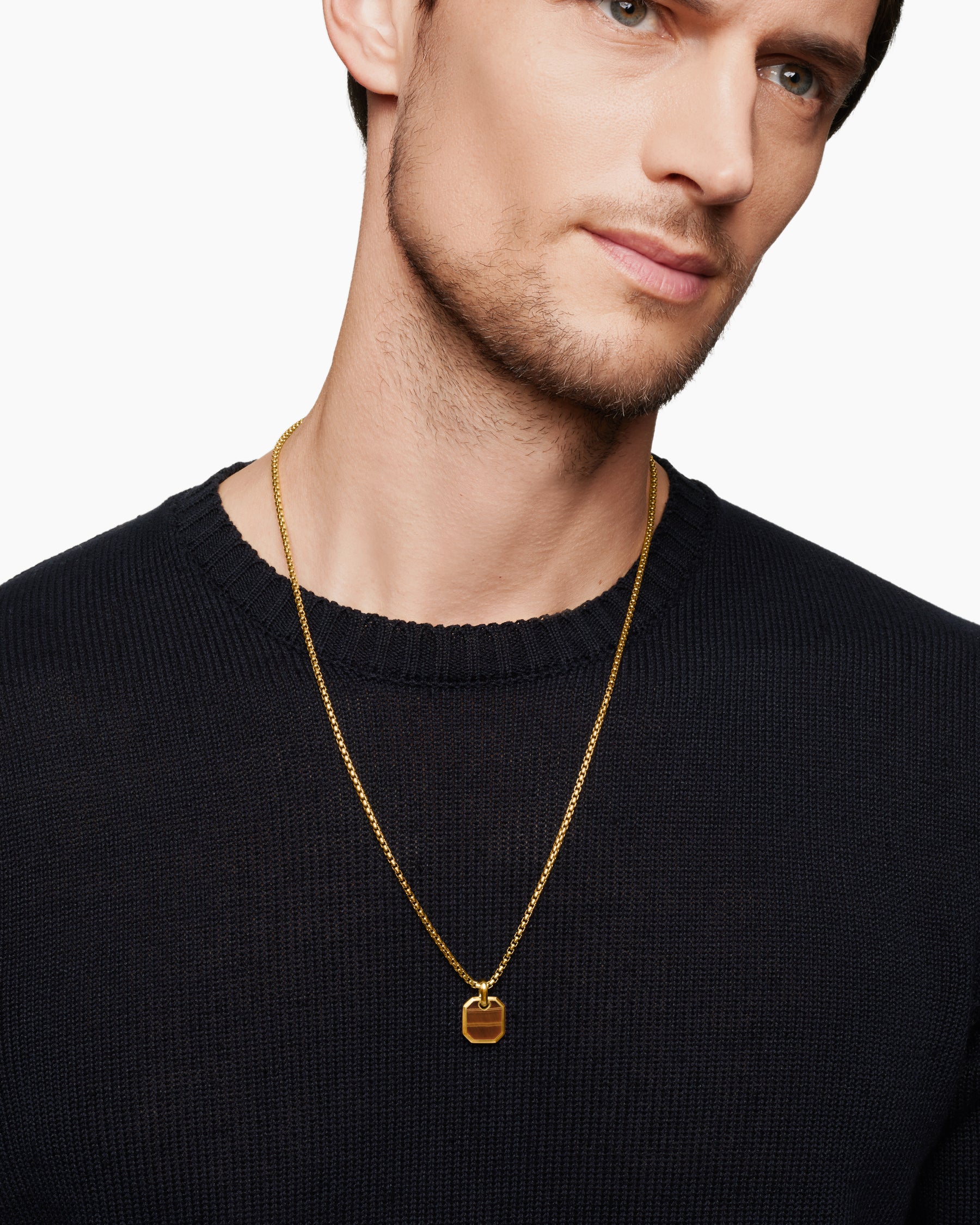 Octagonal Amulet in 18K Yellow Gold with Tiger's Eye, 15mm - Image 7