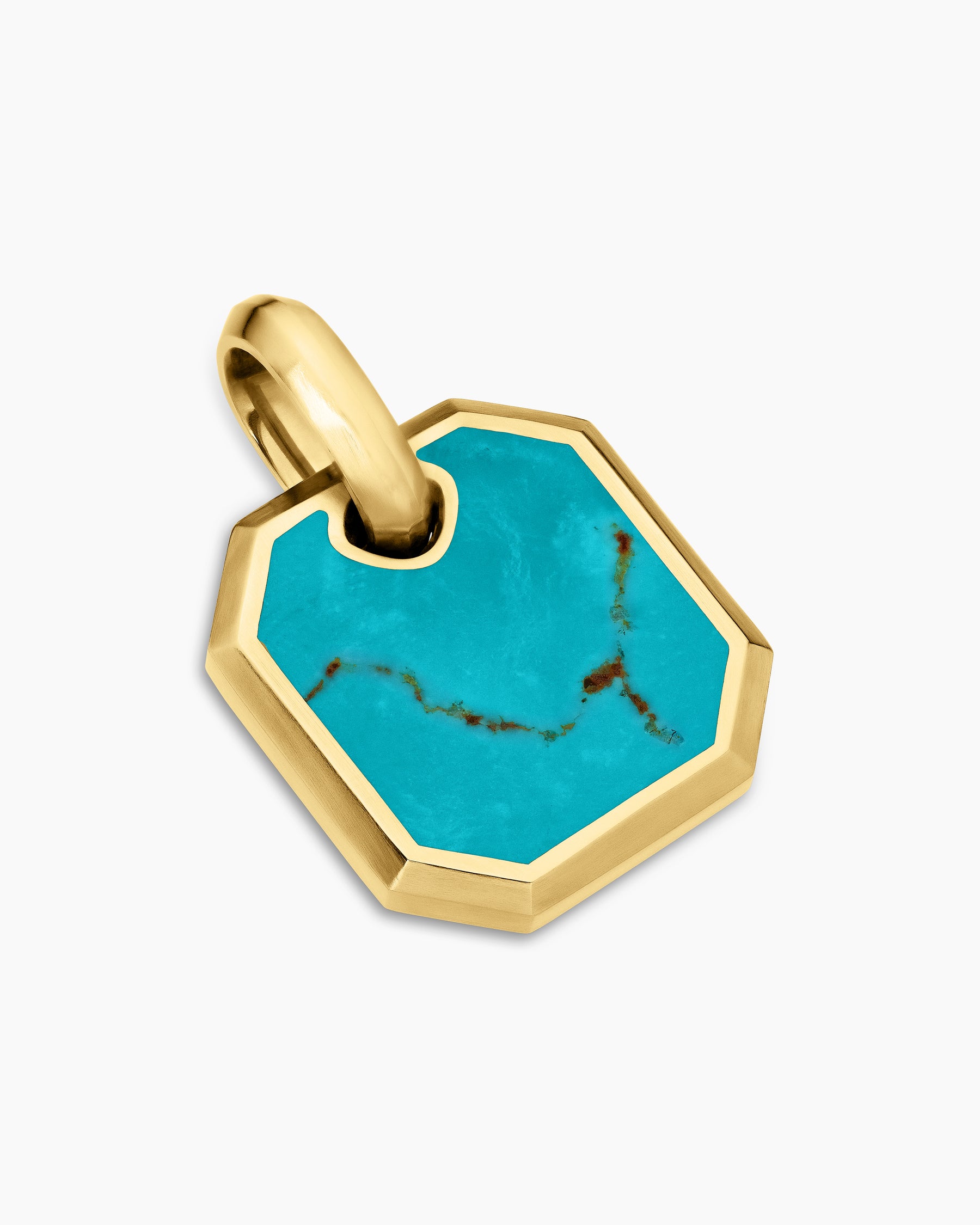 Octagonal Amulet in 18K Yellow Gold with Turquoise, 15mm - Image 3