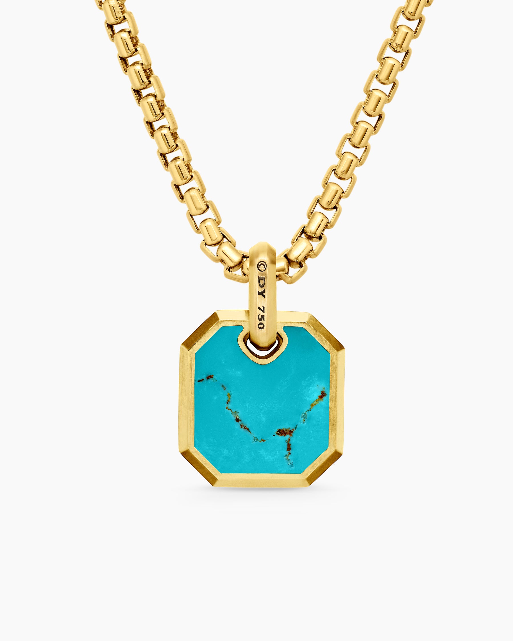 Octagonal Amulet in 18K Yellow Gold with Turquoise, 15mm - Image 4
