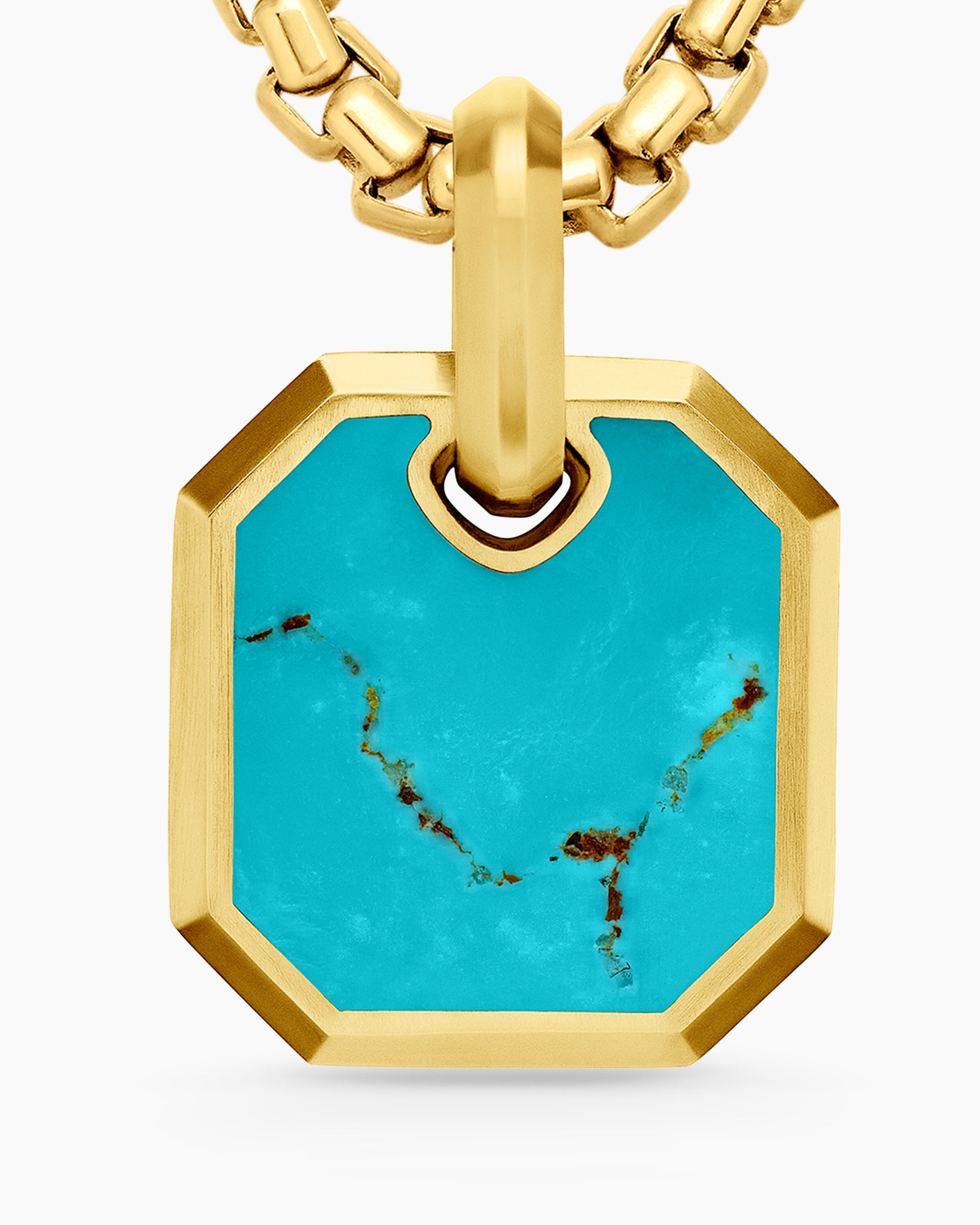 Octagonal Amulet in 18K Yellow Gold with Turquoise, 15mm - Image 5