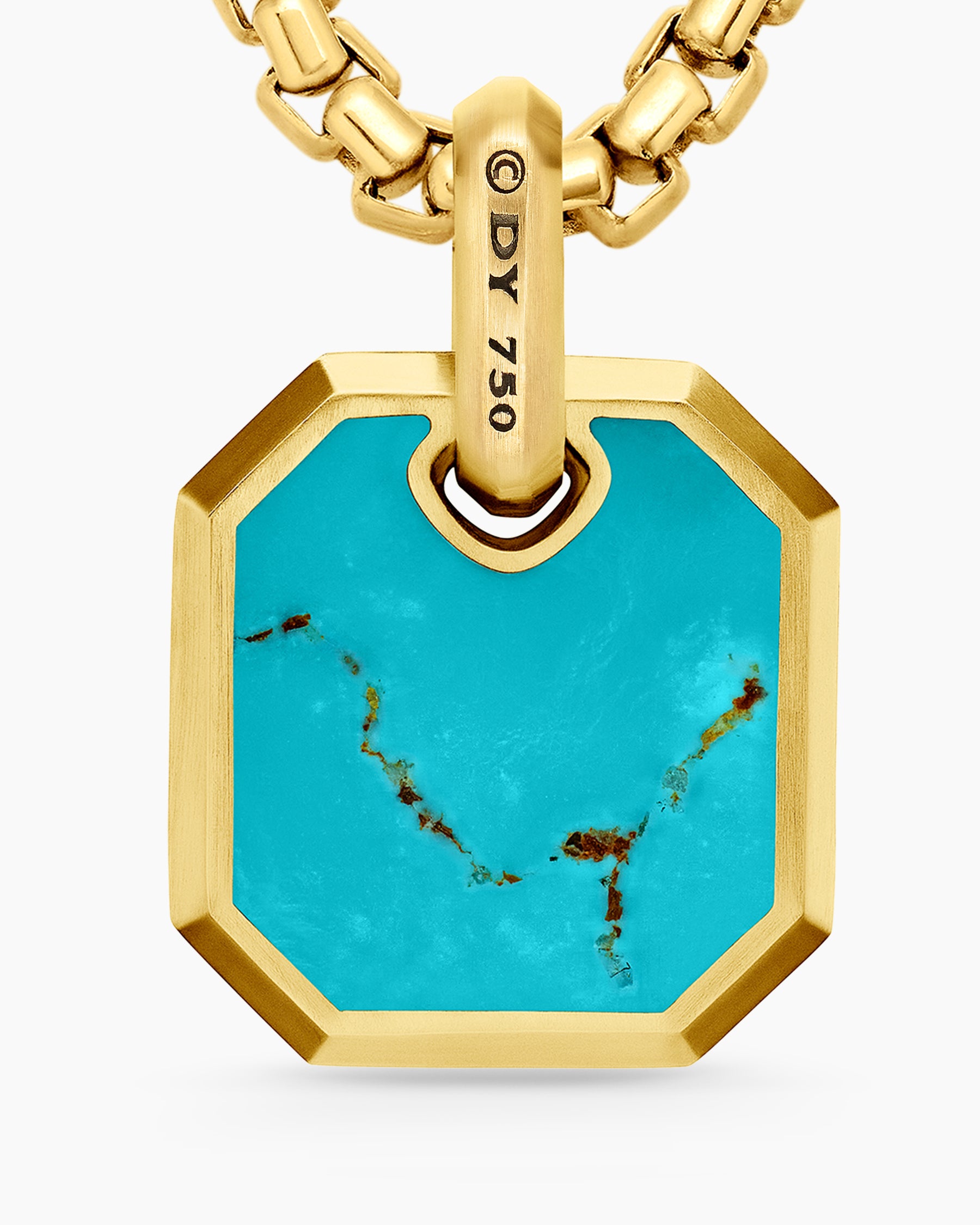 Octagonal Amulet in 18K Yellow Gold with Turquoise, 15mm - Image 6