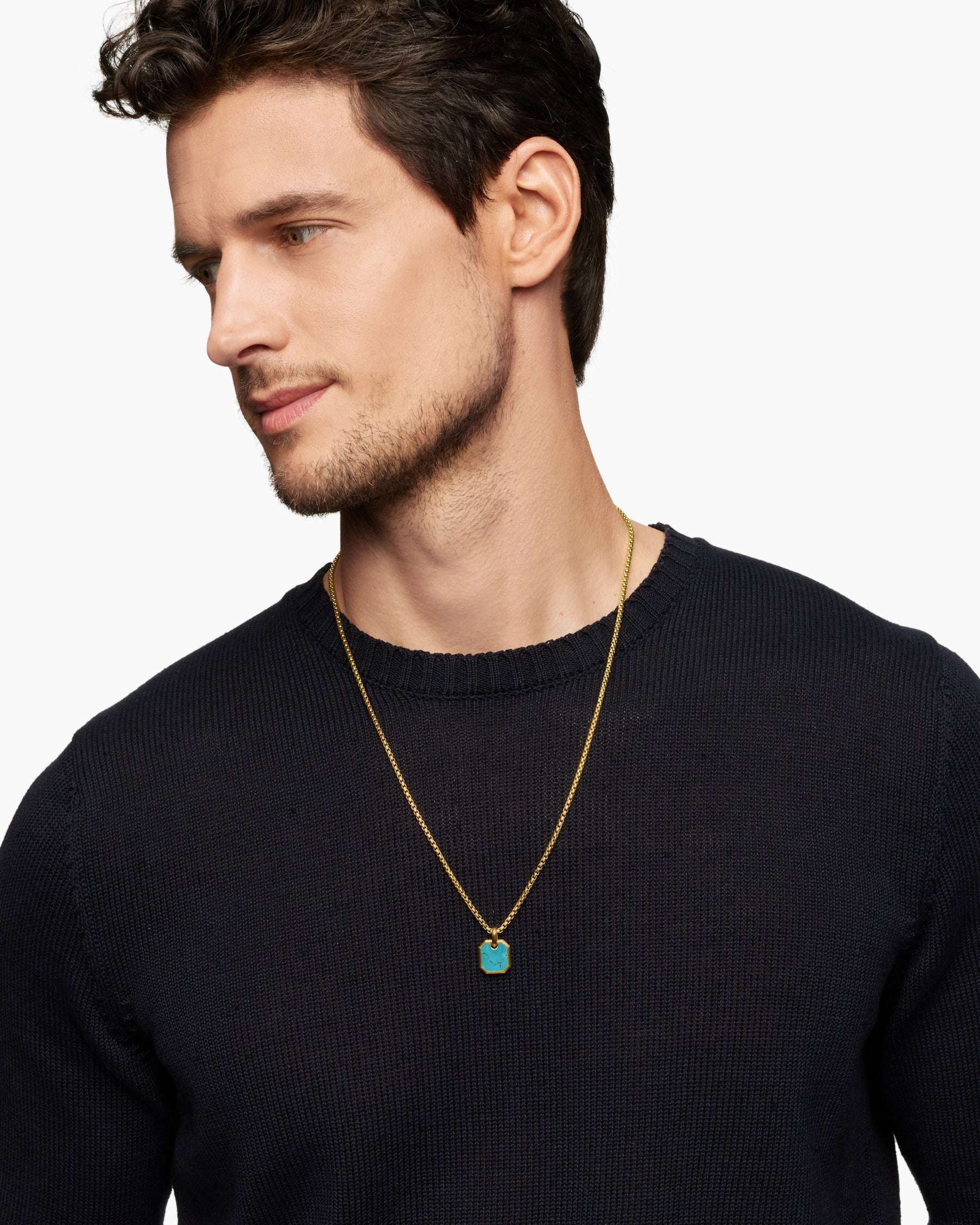 Alternative view of Octagonal Amulet in 18K Yellow Gold with Turquoise, 15mm