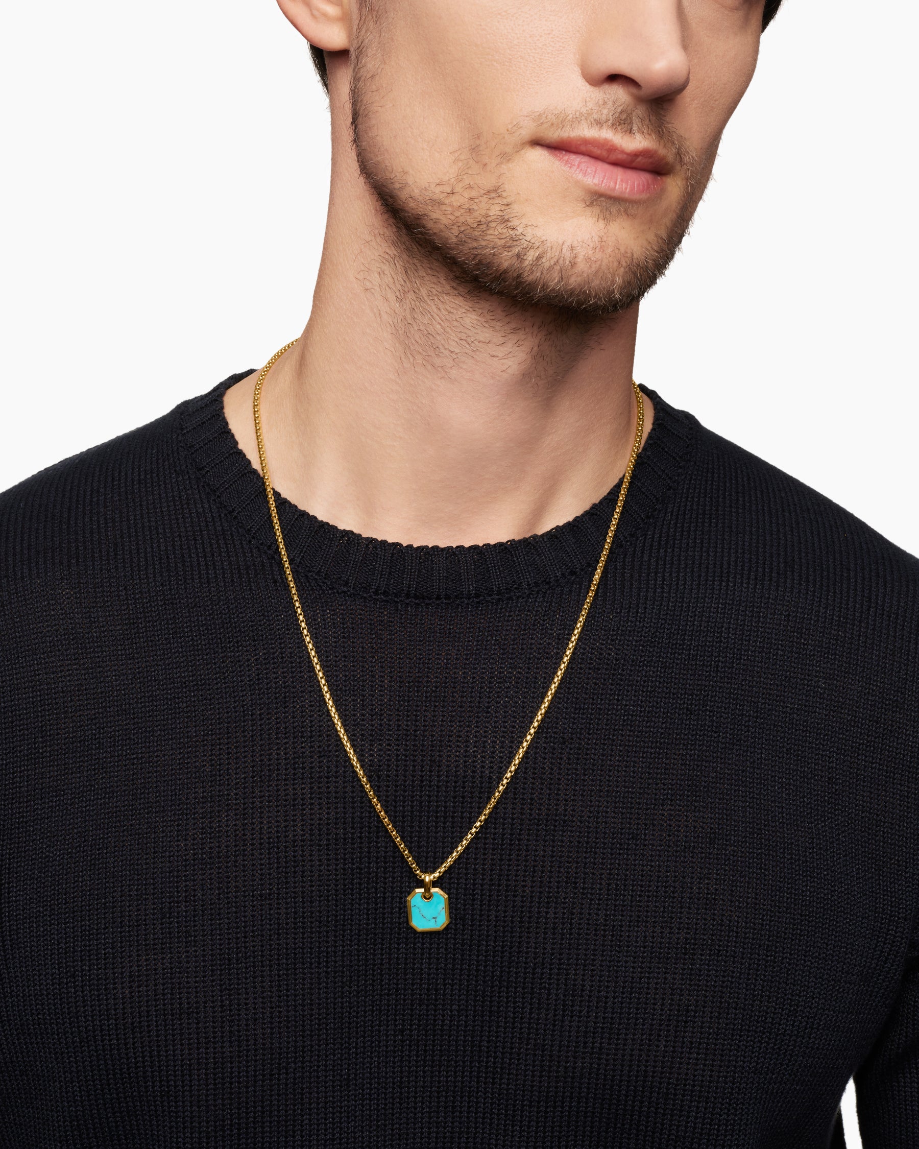 Octagonal Amulet in 18K Yellow Gold with Turquoise, 15mm - Image 7