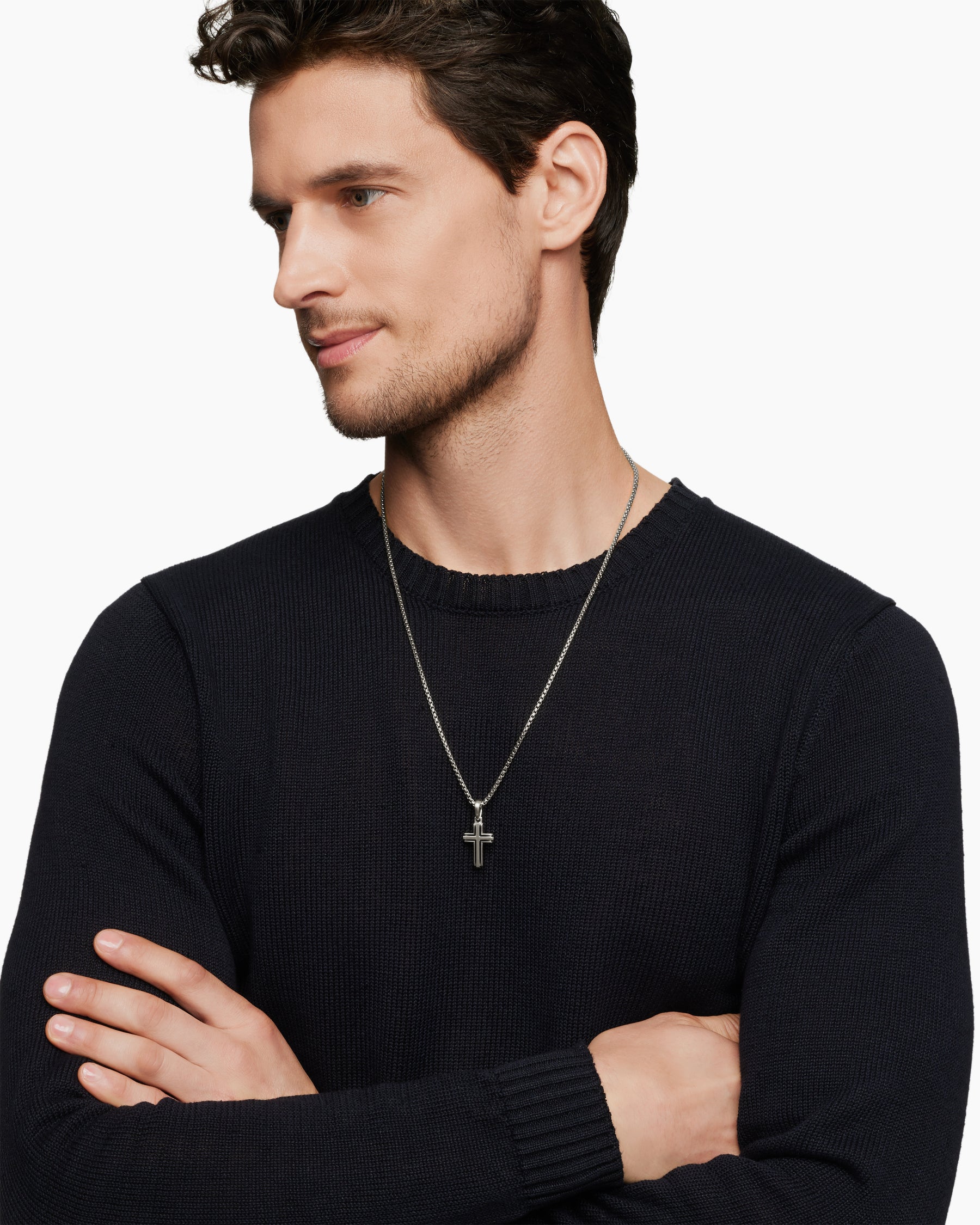 Deco Cross Pendant in Sterling Silver, 27mm - Image 2