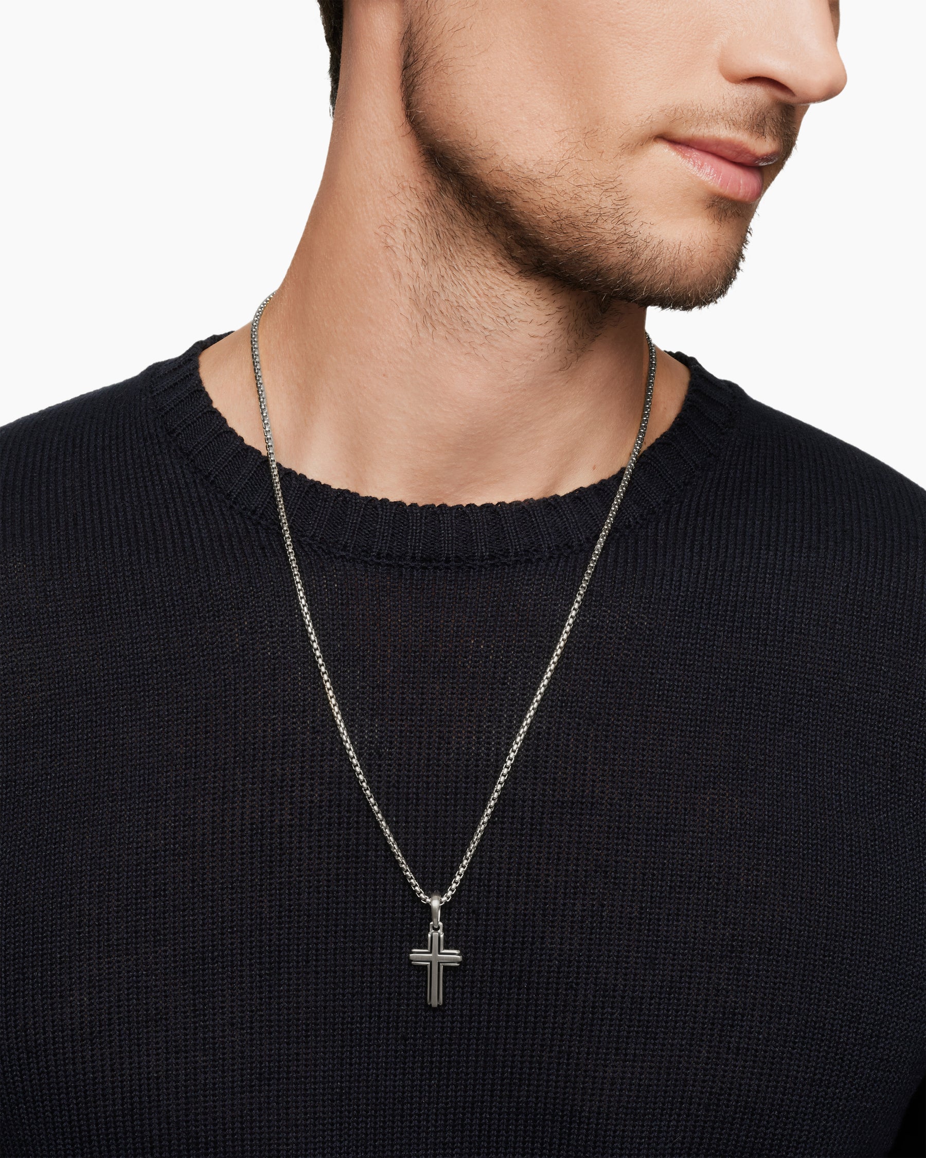 Deco Cross Pendant in Sterling Silver, 27mm - Image 7