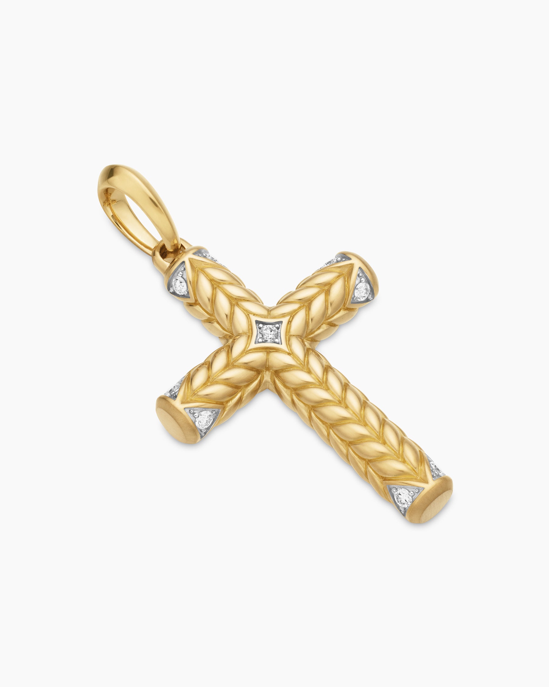Chevron Cross Pendant in 18K Yellow Gold with Diamonds, 36mm - Image 3